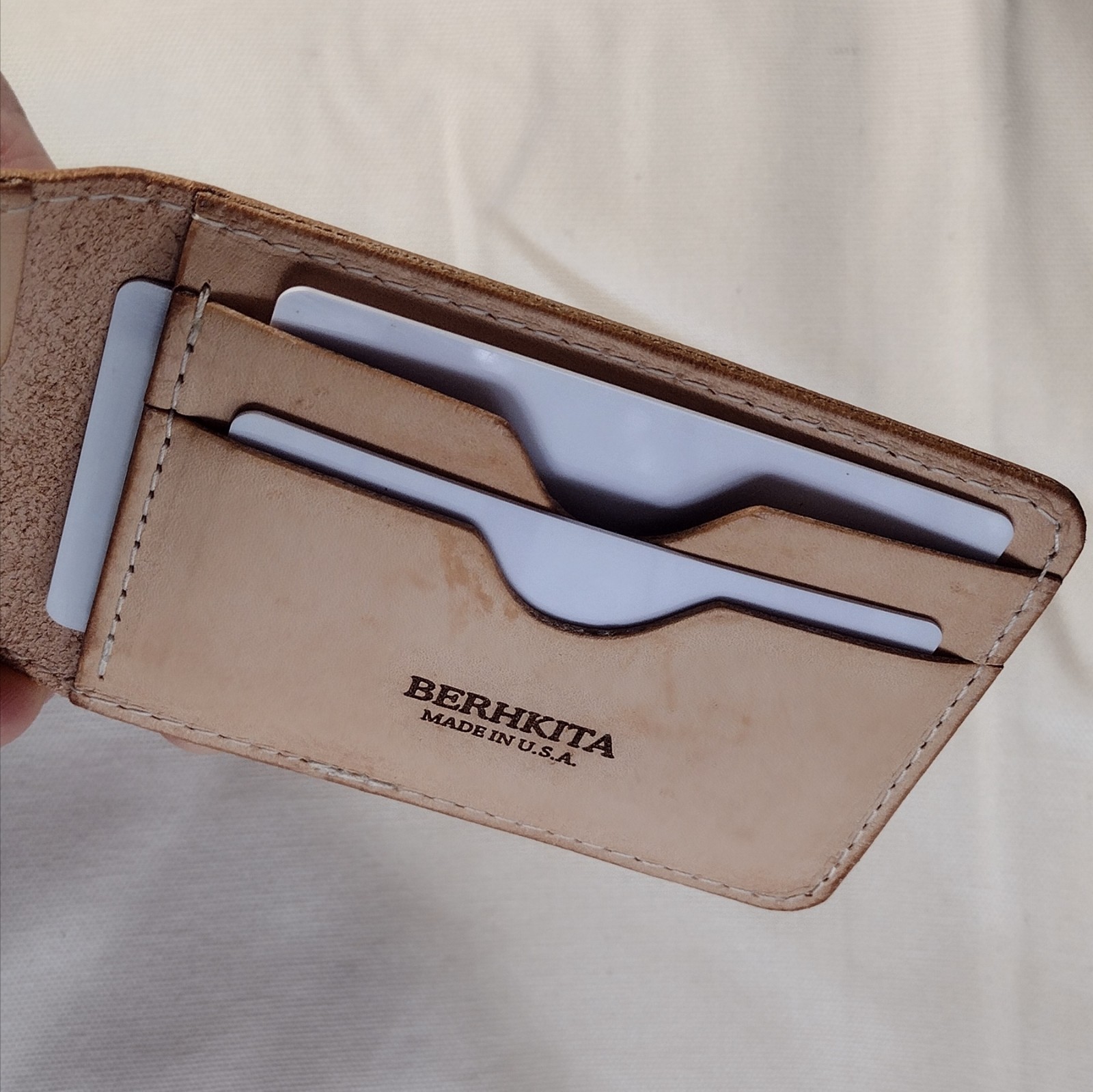 handmade real leather card holder natural veg tan minimalist bifold