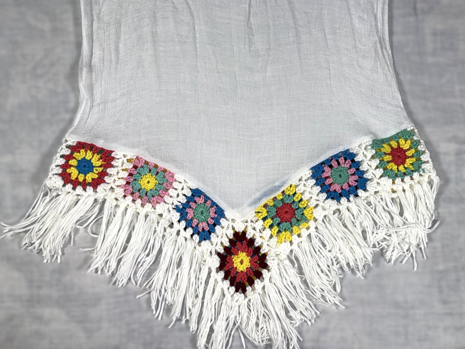 India Boutique Gauze Crochet Granny Square Boho Tunic Beach Cover-Up Top M/L 1SZ