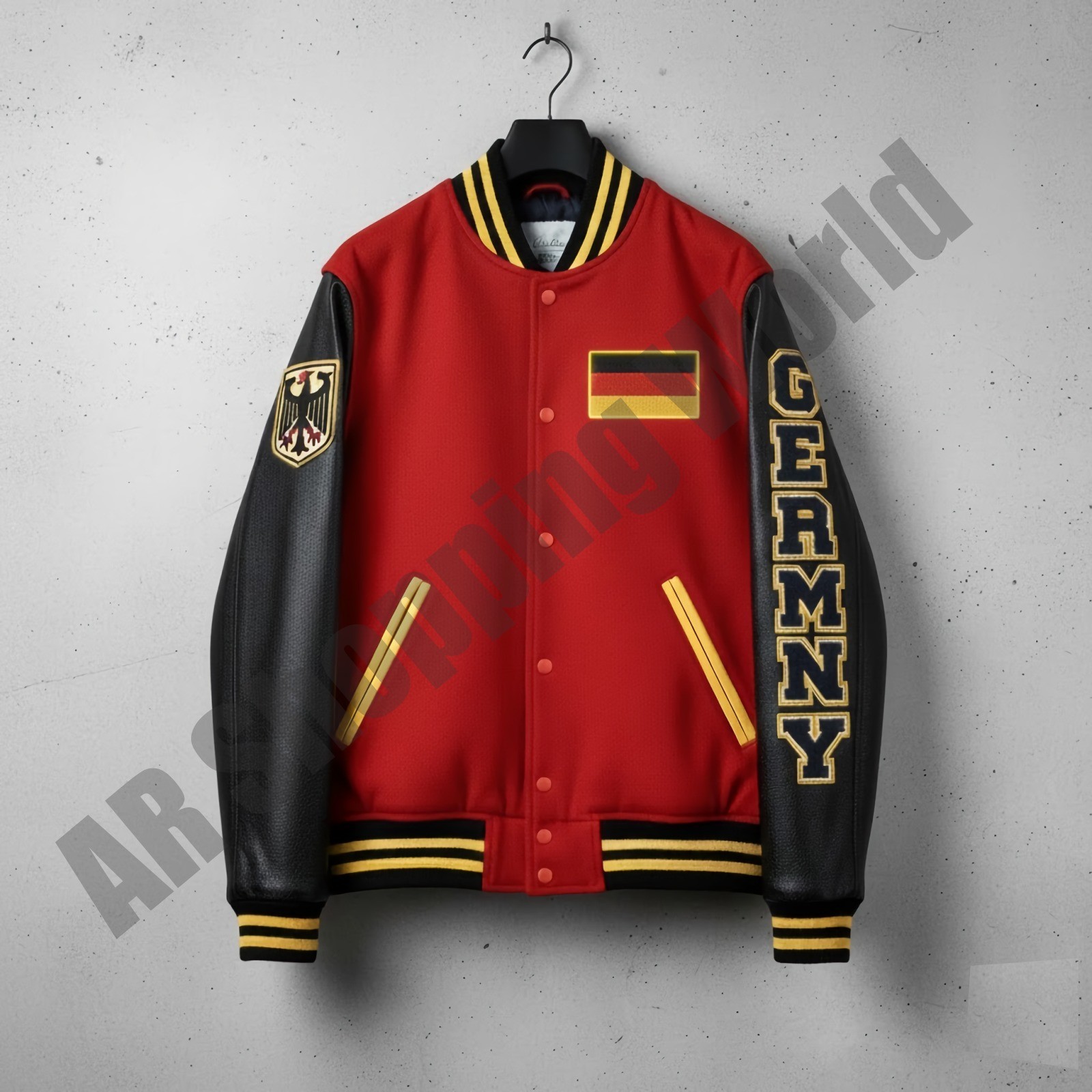 Germany Flag Embroidered Varsity Letterman Jacket Wool Body & Leather Sleeves