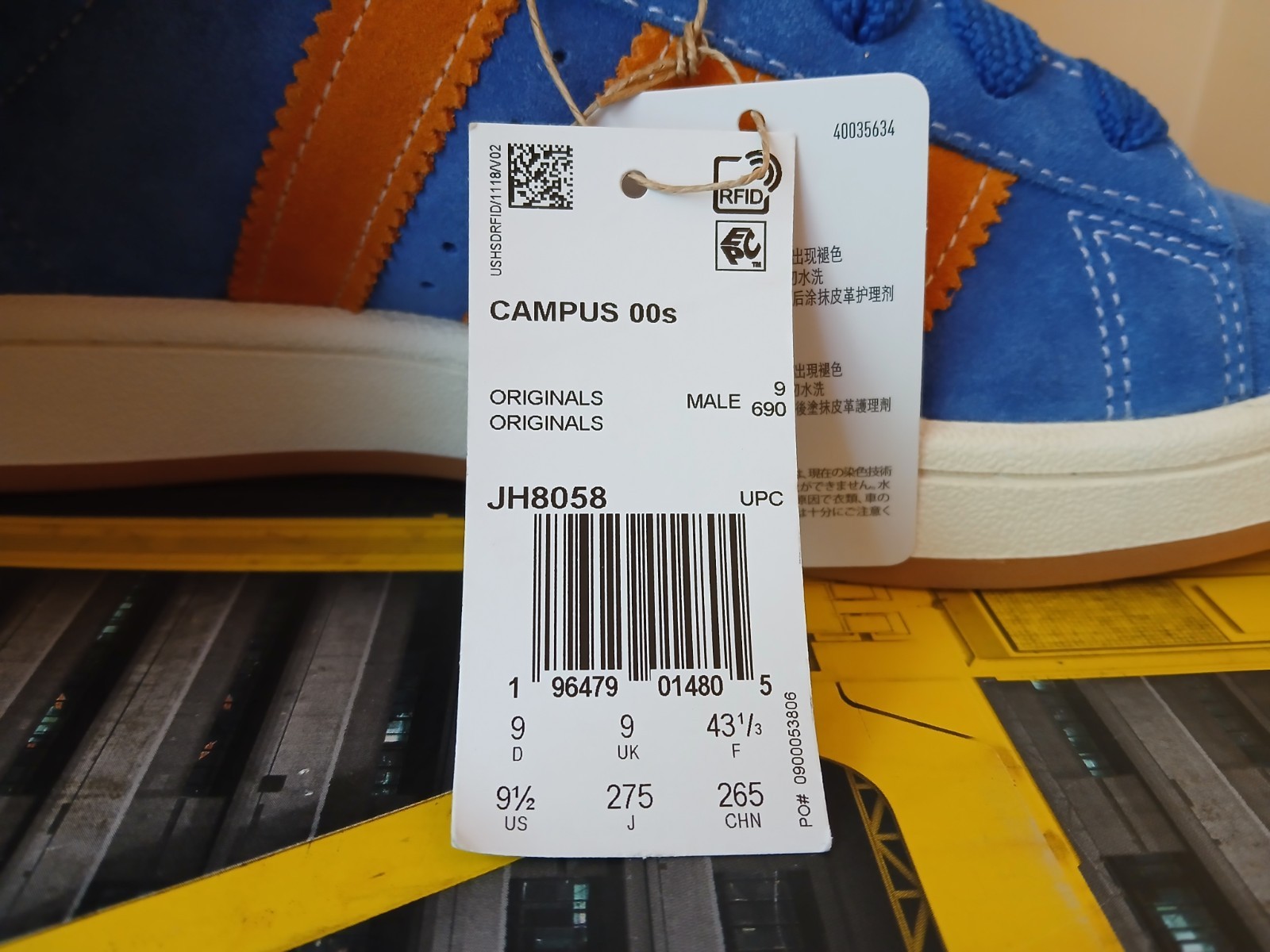 Adidas Campus 00s Collegiate 9.5 Royal Bright Orange JH8058 [Check Description]