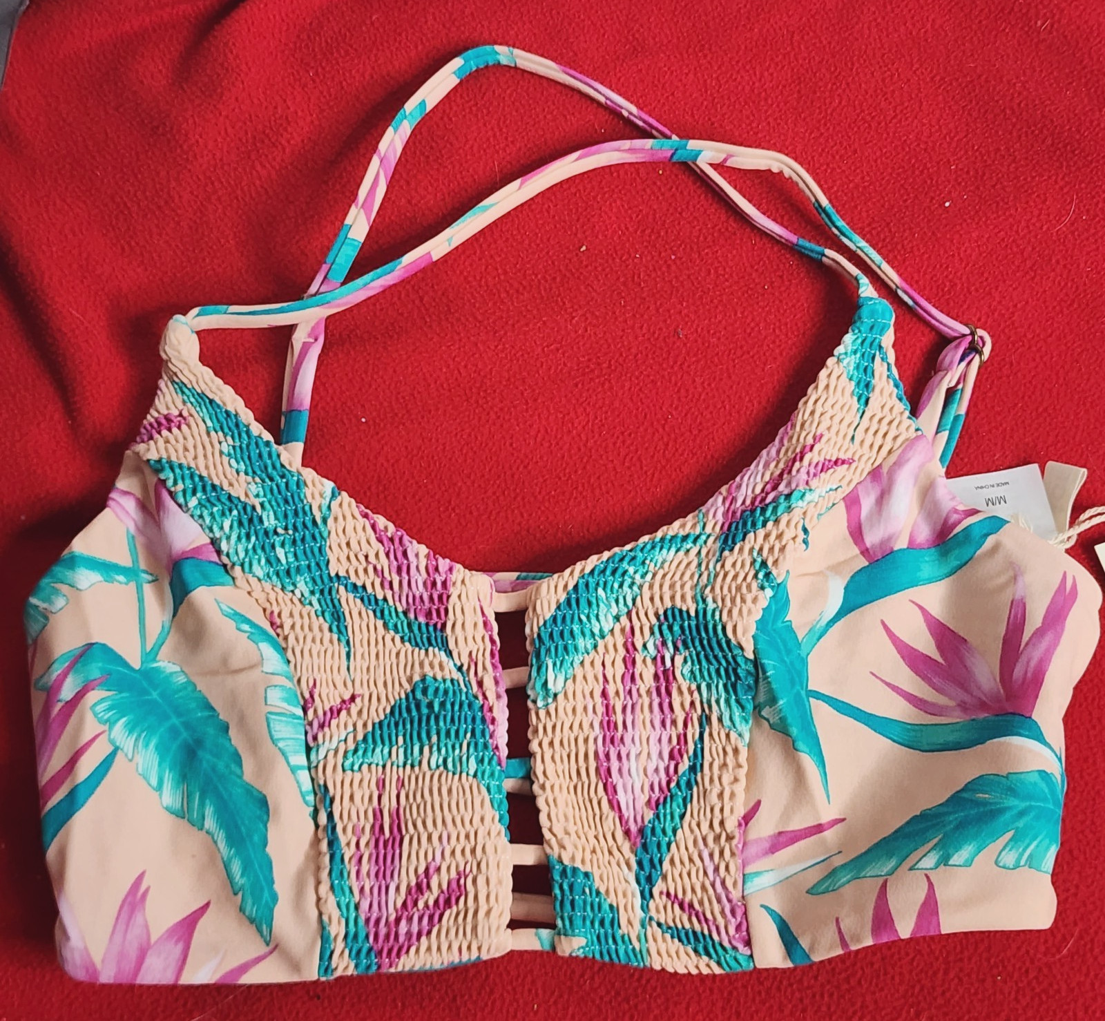 Tori Praver Swimwear Nylon Span Lined Petal Pink Floral Bikini Top Size M