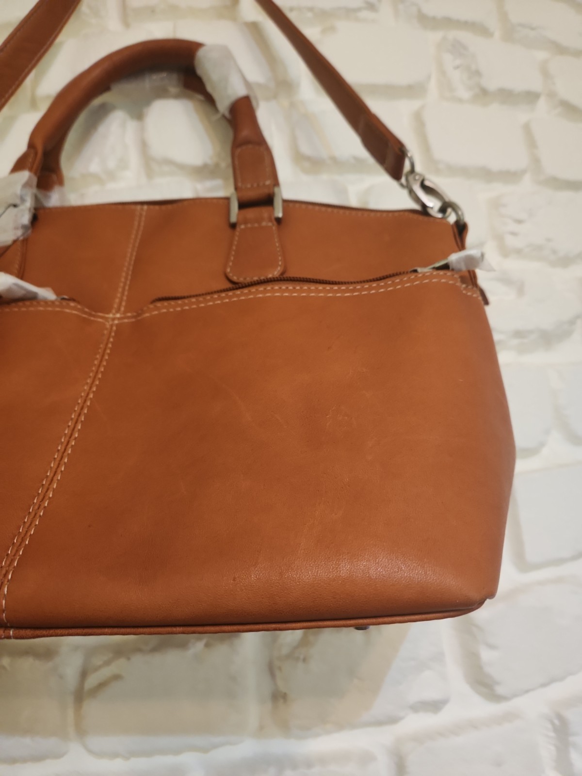 Le Donne All Leather Rich Tan Shoulder Top Handle Satchel Purse