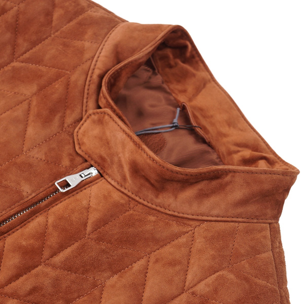 Brett Johnson Rich Brown Quilted Calf Suede Leather Bomber Jacket L (Eu 52) NWT