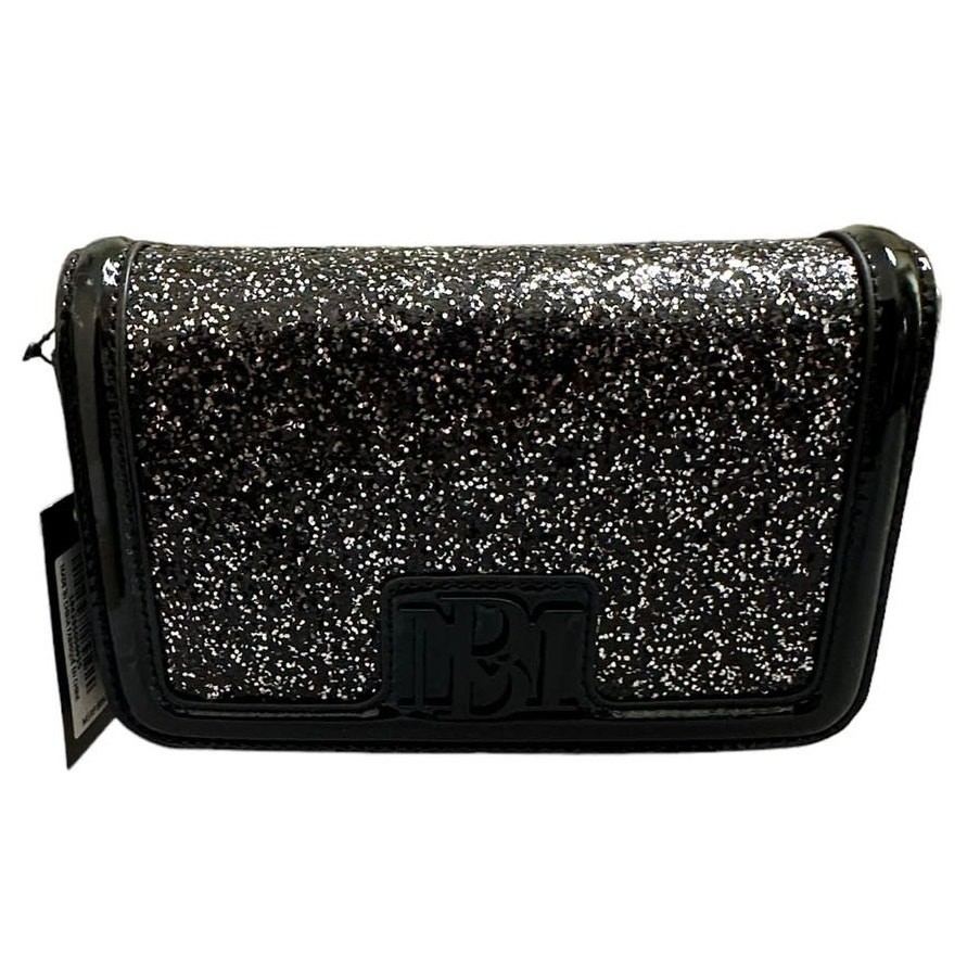 Badgley Mischka black silver glitter small crossbody clutch