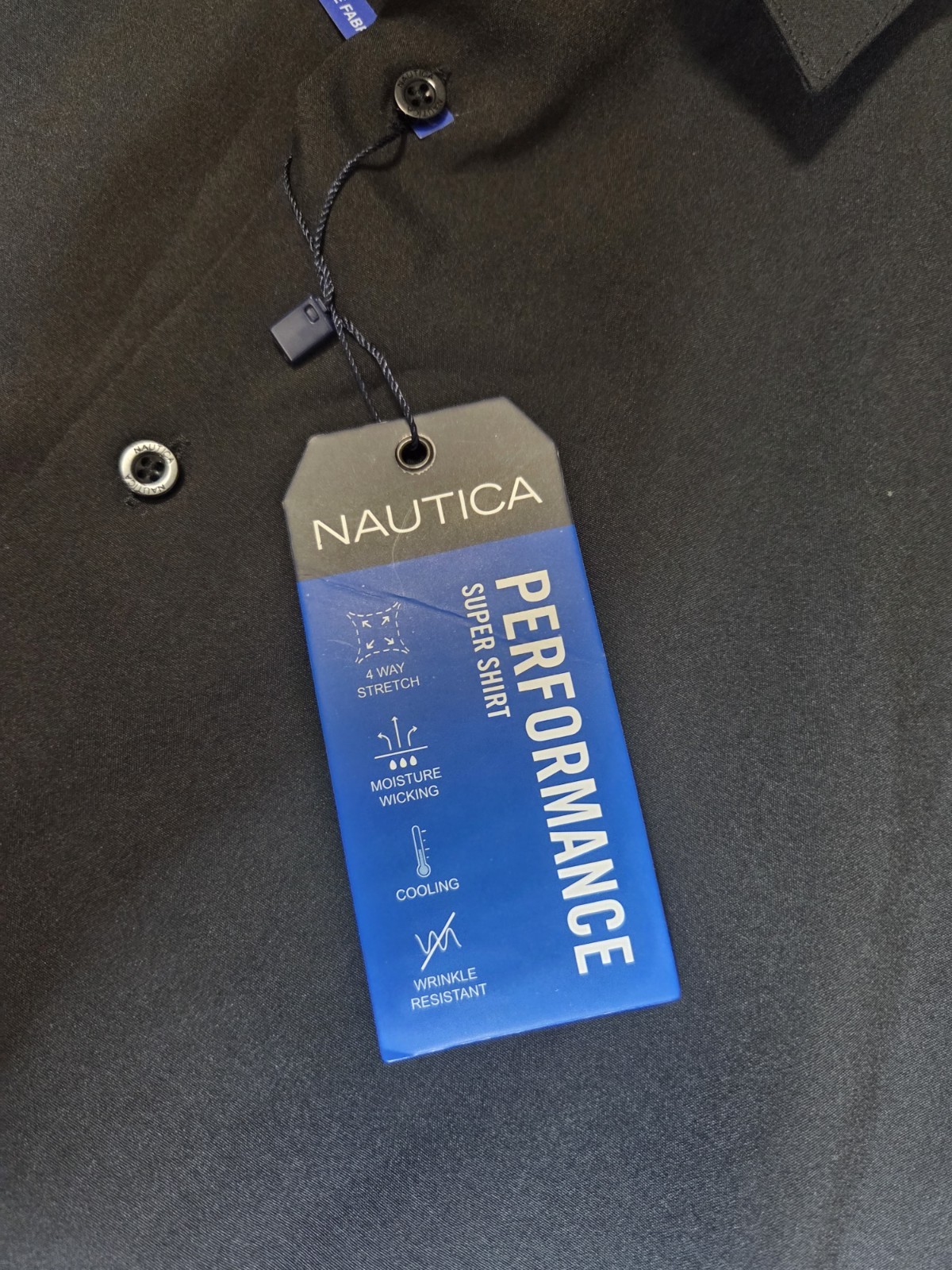 Nautica Slim Fit Performance Dress Shirt Stretch Black Solid XL 17-17 1/2 34/35.