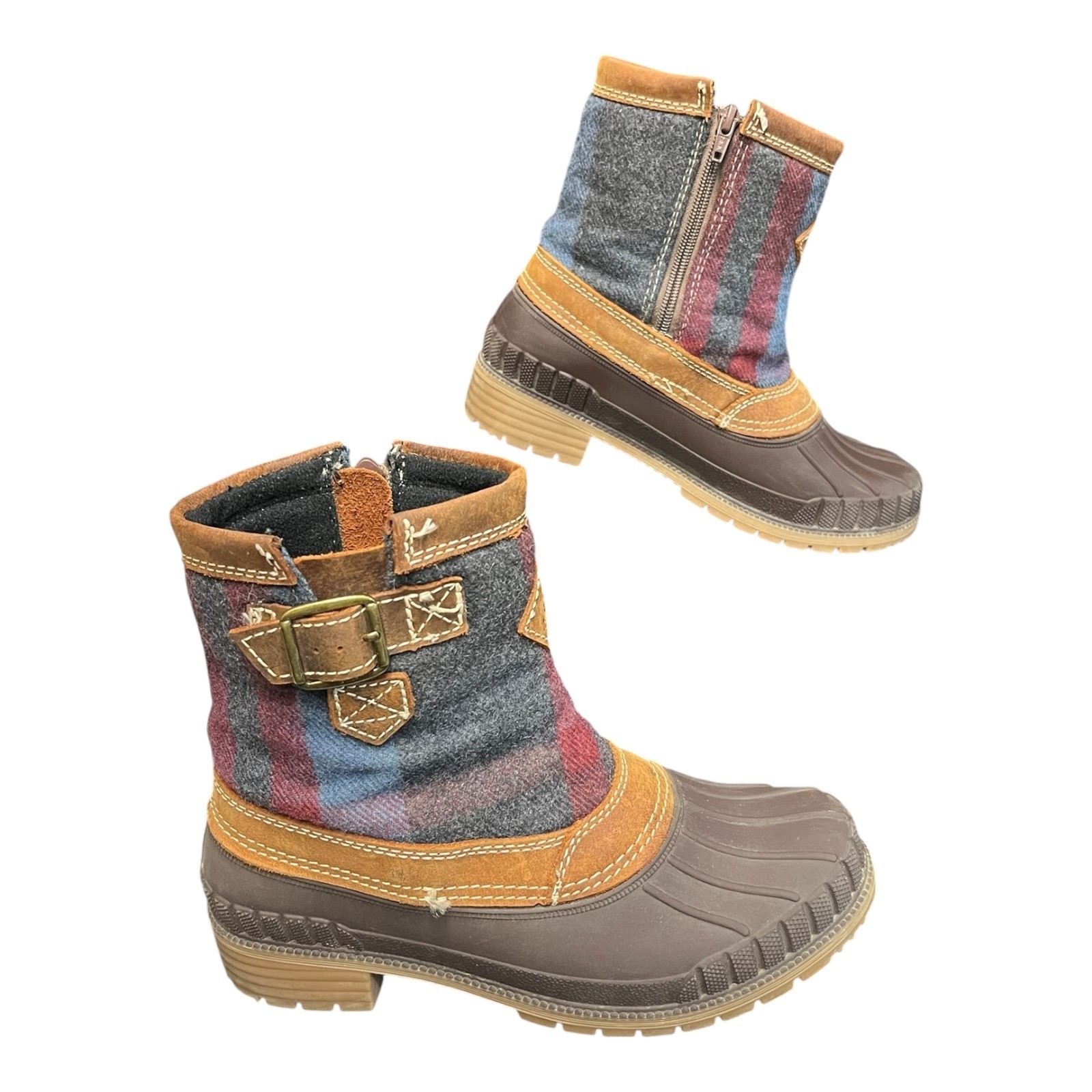 Kamik Avelle Winter Boots Womens Size 8 Plaid Ankle 3M Thinsulate Buckle Zipper