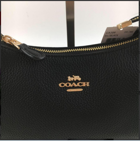 COACH CA209 TERI Shoulder Bag Hand Bag Black Refined Pebble Leather Outlet New