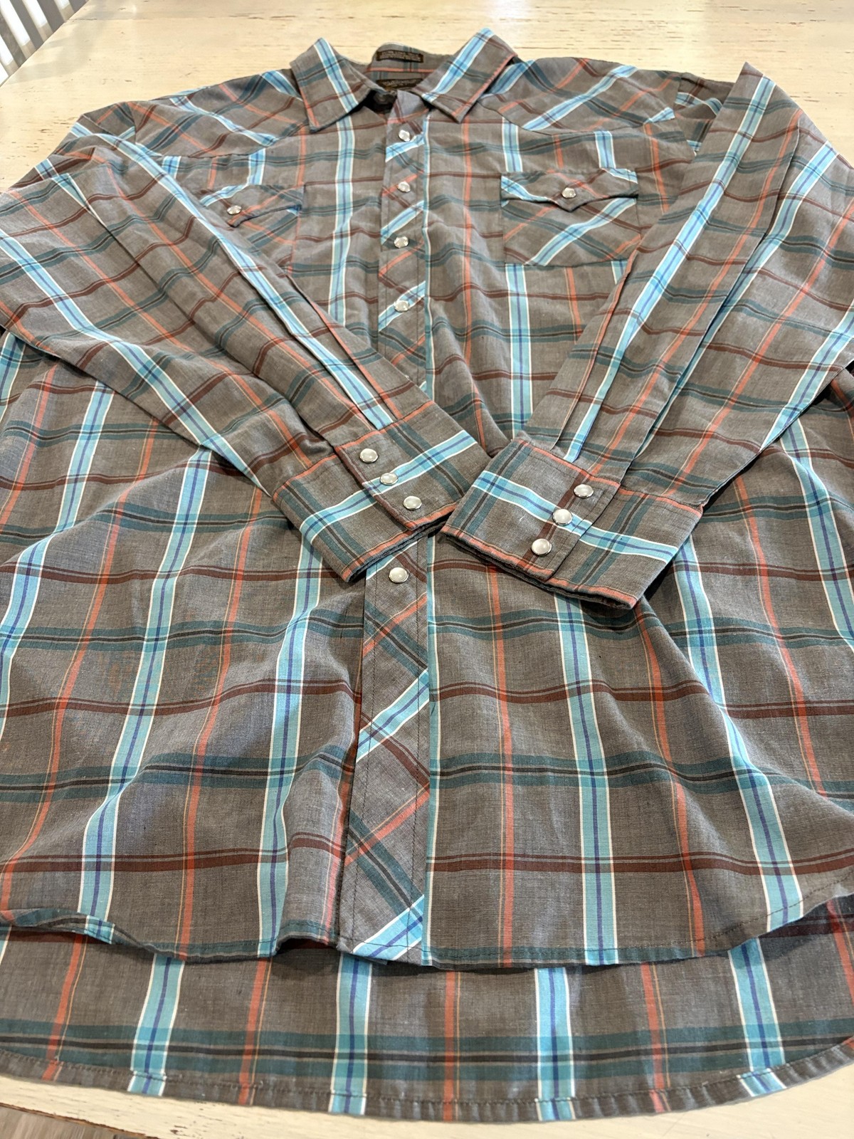 Plainsman Western Pearl Snap Shirt Mens 2XLT Gray Plaid Long Sleeve Cowboy