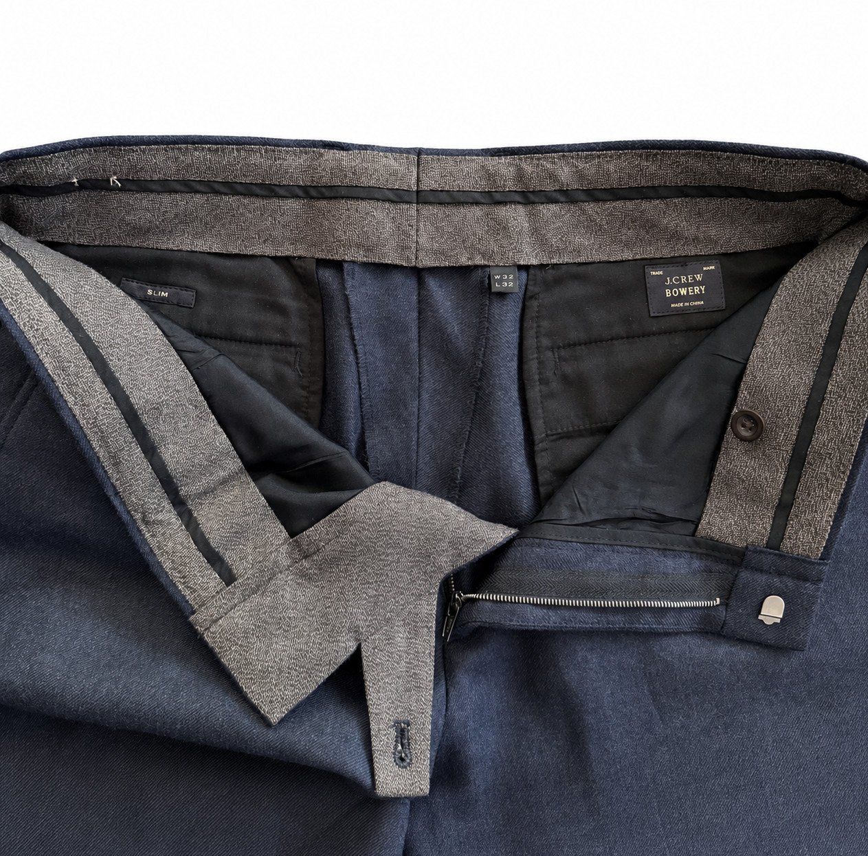 J.Crew Bowery Dress Pants Men 32×32 Blue 100% Wool Slim Flat Front Trousers