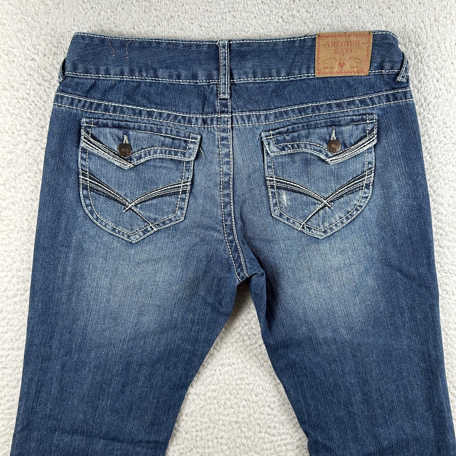 Vintage Amethyst Jeans Womens 11 Medium Wash Distressed Bootcut Low Rise Y2K