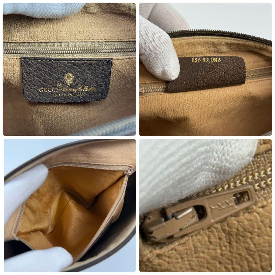 GUCCI Shoulder bag GG Supreme PVC Leather Beige Vintage Authentic From Japan