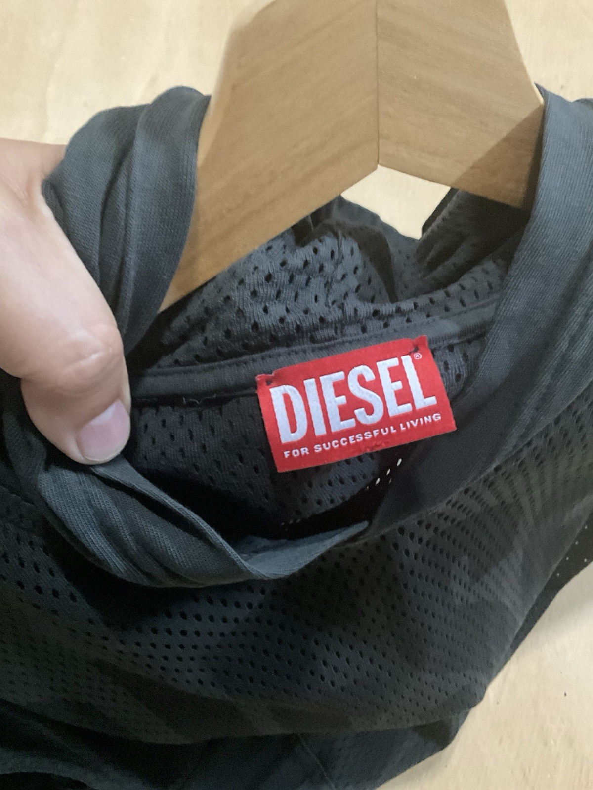 Diesel Men’s Perforated Sleeveless Hooded Jersey Charcoal Size XL
