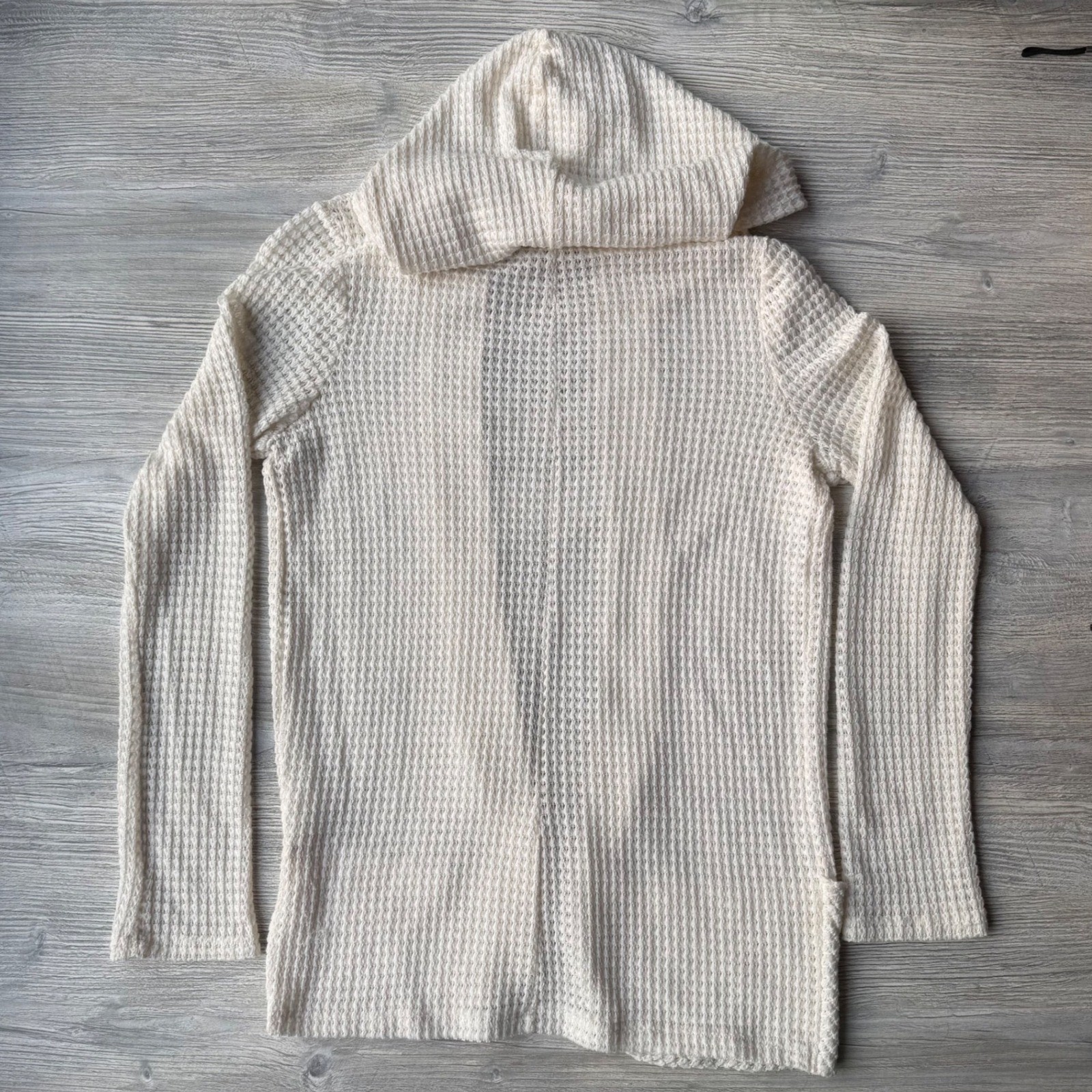 Mudd Waffle Knit Hooded Cardigan Cream Open Front Sweater Granola Girl Boho M