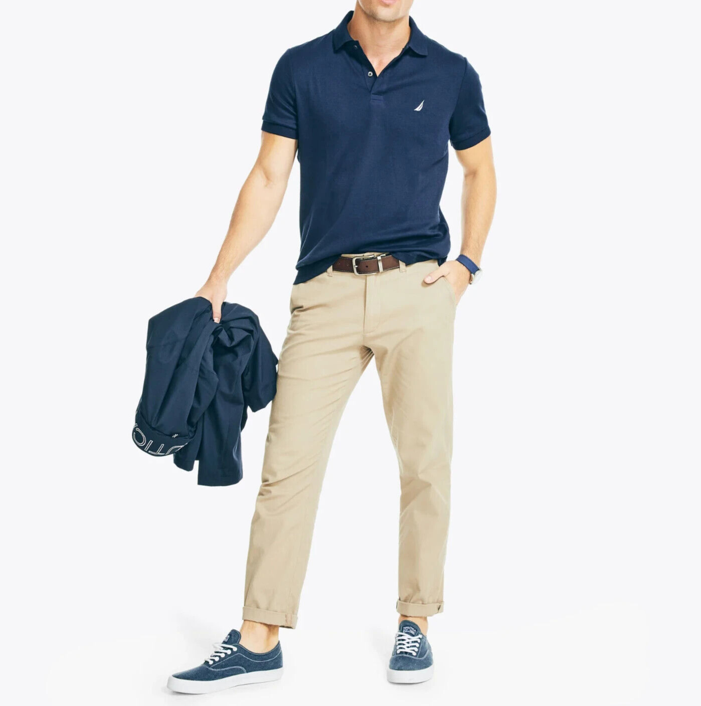 NWT Nautica Mens Slim Fit Solid Soft Interlock Knit Short Sleeve Deck Polo Shirt