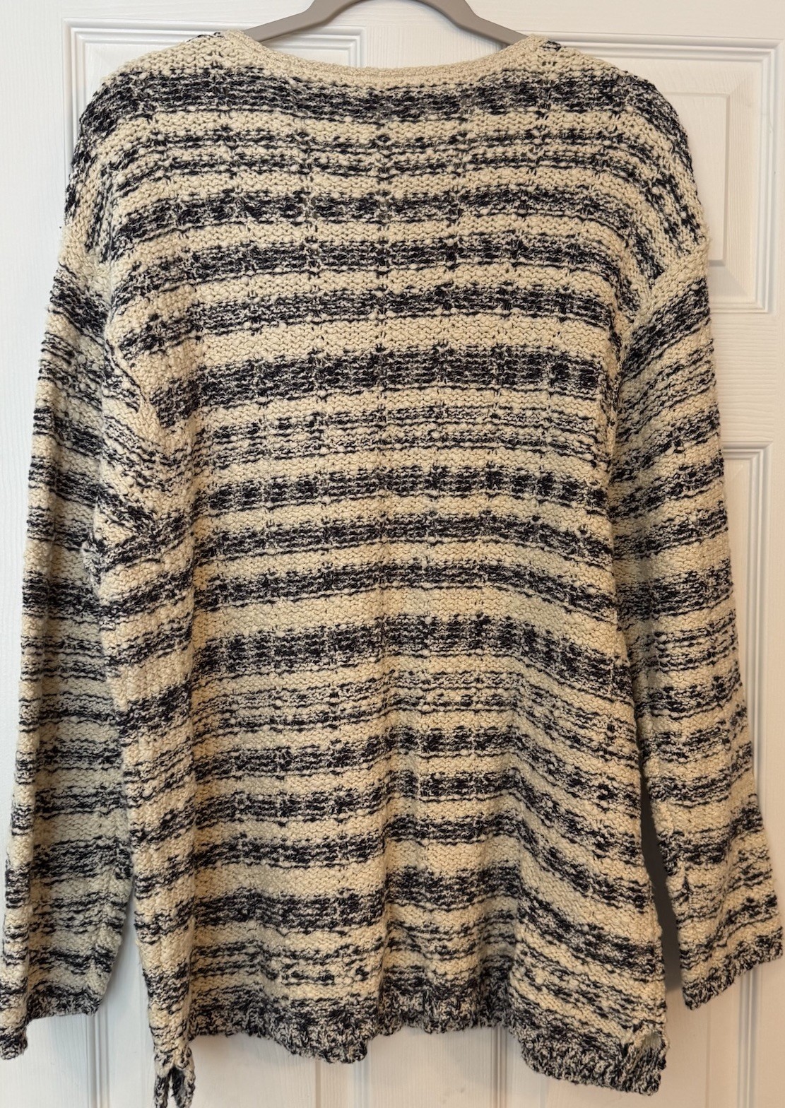 J Jill Chunky Knit Sweater Women’s XL Cream Navy Long Sleeve Stretch Soft Warm