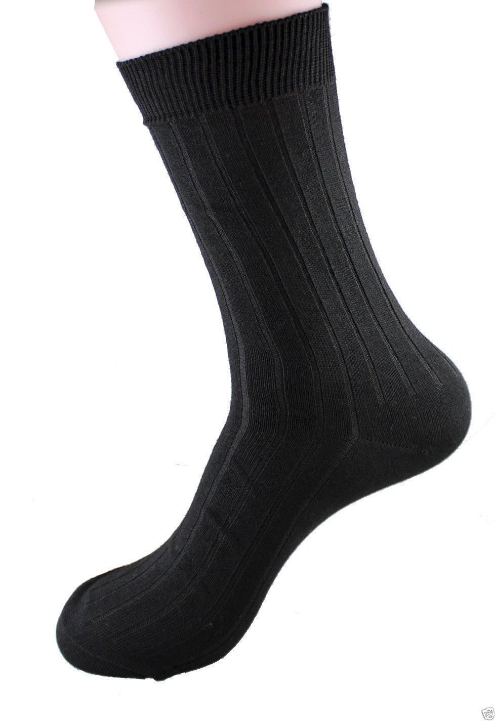 12 Pairs Mens Dress Socks Ribbed Black King #1416 All Black Size 10-13