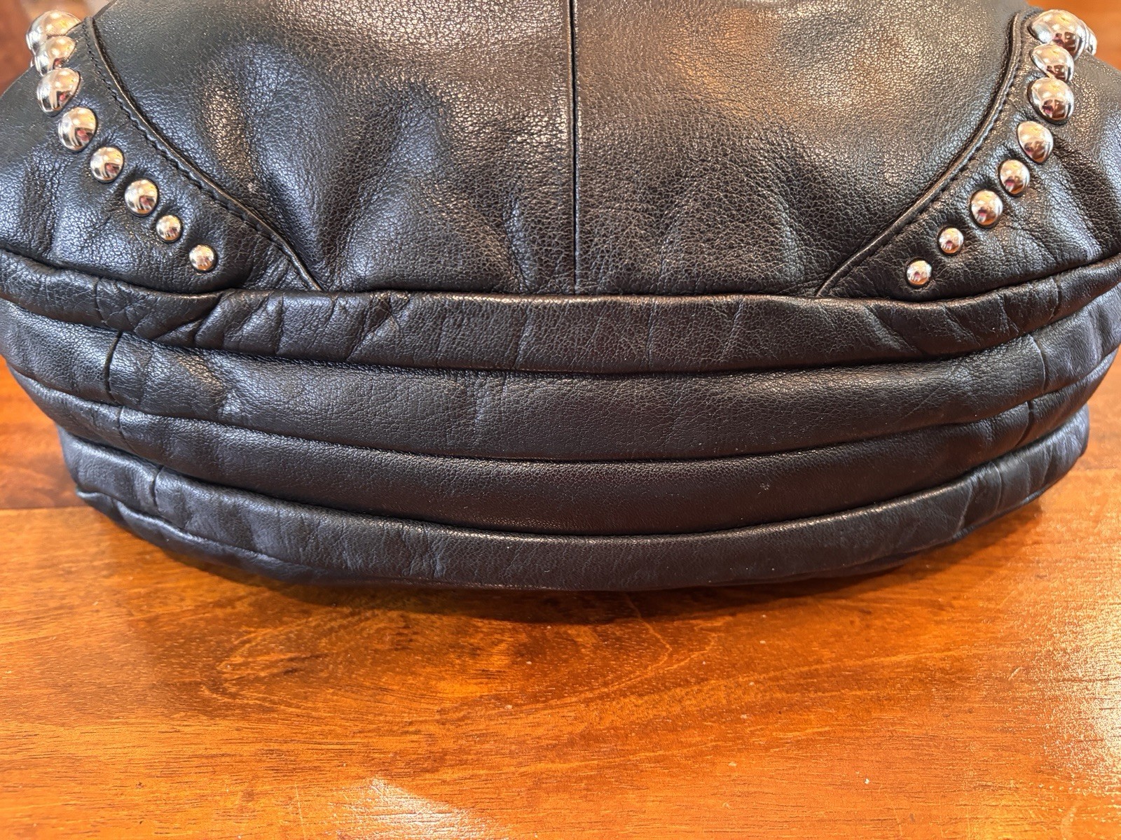 Bruce Makowsky Black Leather Shoulder Bag with Studs
