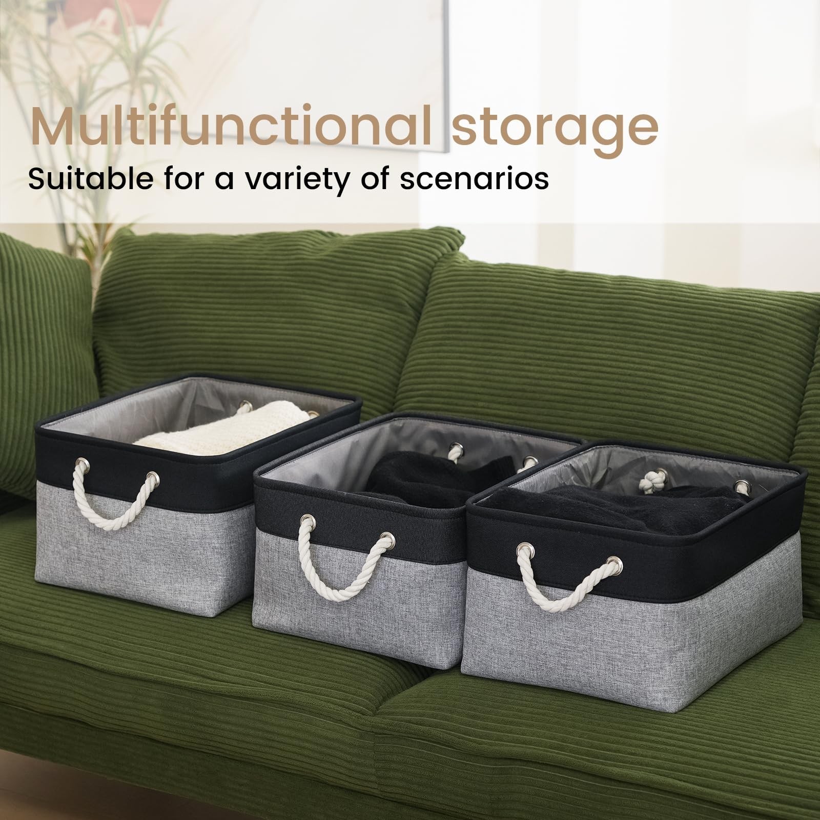15.7×11.8×8.26 Inch Fabric Large Storage Bins with Handles 6 Pack | Foldable,…