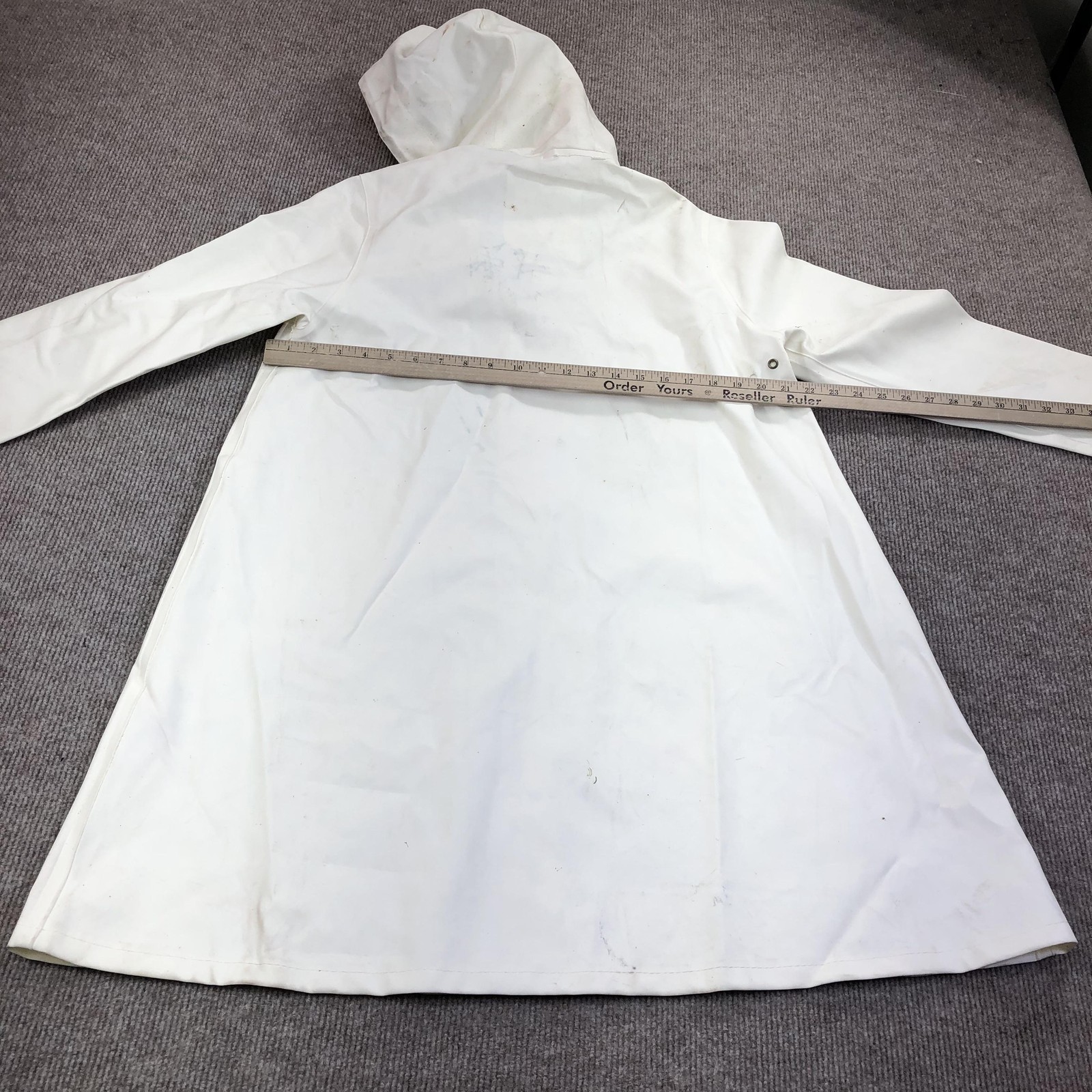 Stutterheim Mosebacke Rain Coat Womens M White Hooded Rubberized Waterproof