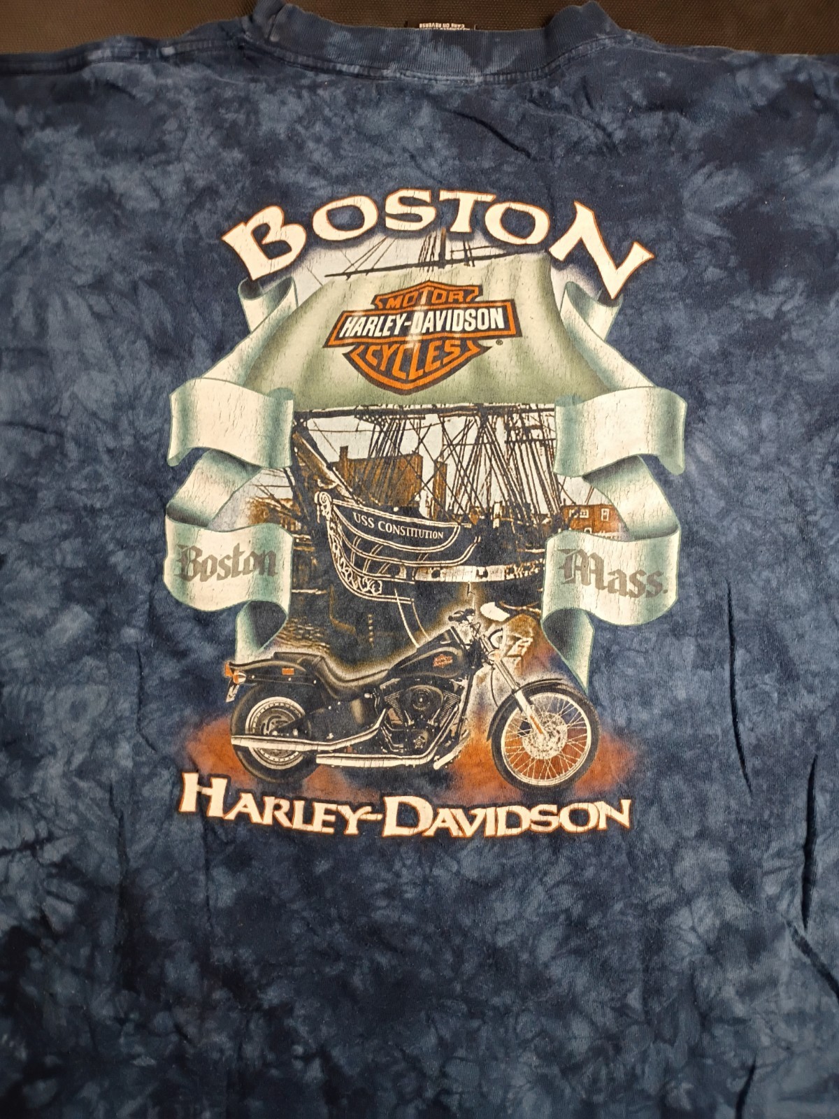 Men’s Y2K Vintage Harley-Davidson Water Tie Dye Bronze Eagle Graphic Boston Mass