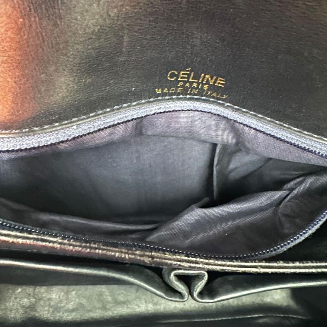 CELINE Horse Carriage Women’s Shoulder Bag Leather Black Gold Hardware Used