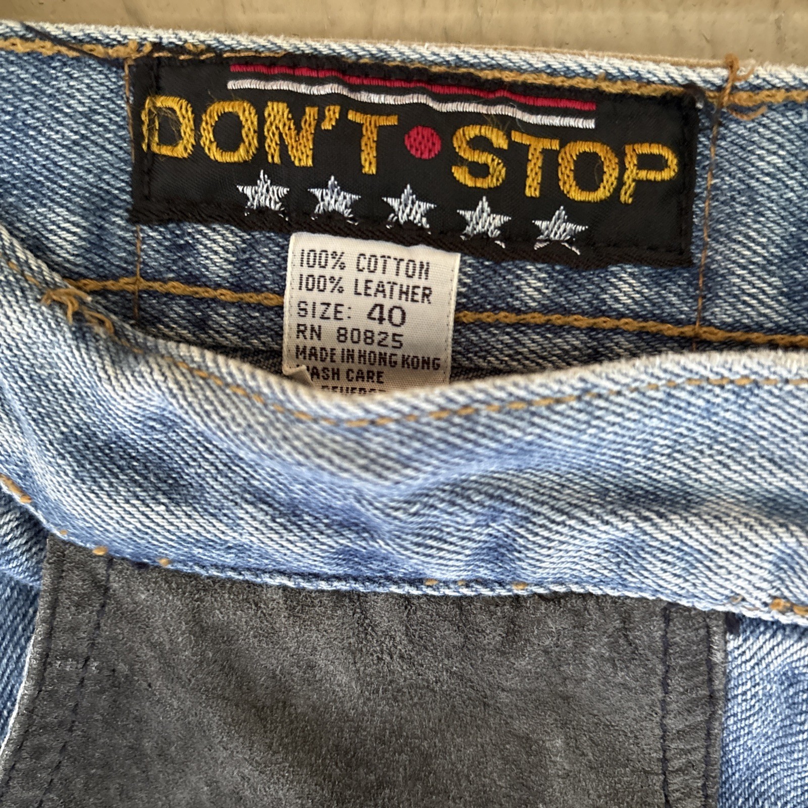 Vintage 80s black leather chaps denim jeans men’s