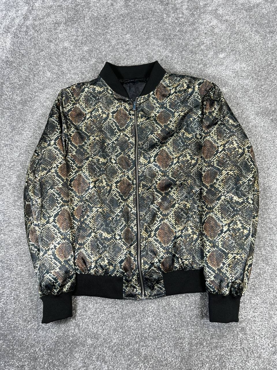 Zara Jacket Womens Xl Black Brown Yellow Satin Full Zip Bomber