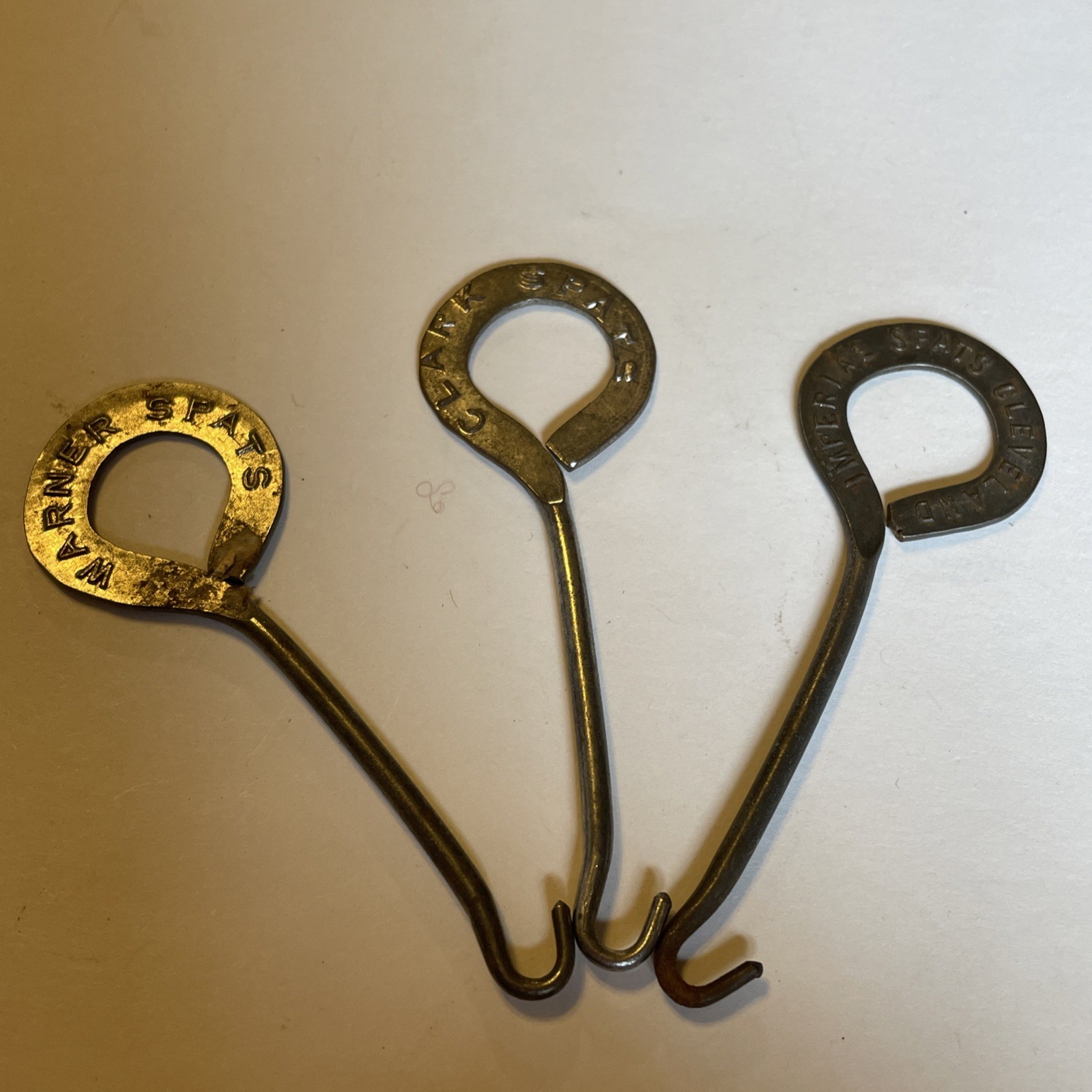CLARK, WARNER, & IMPERIAL SPATS BUTTON HOOK LOT Shoe button hooks Antique Vtg.