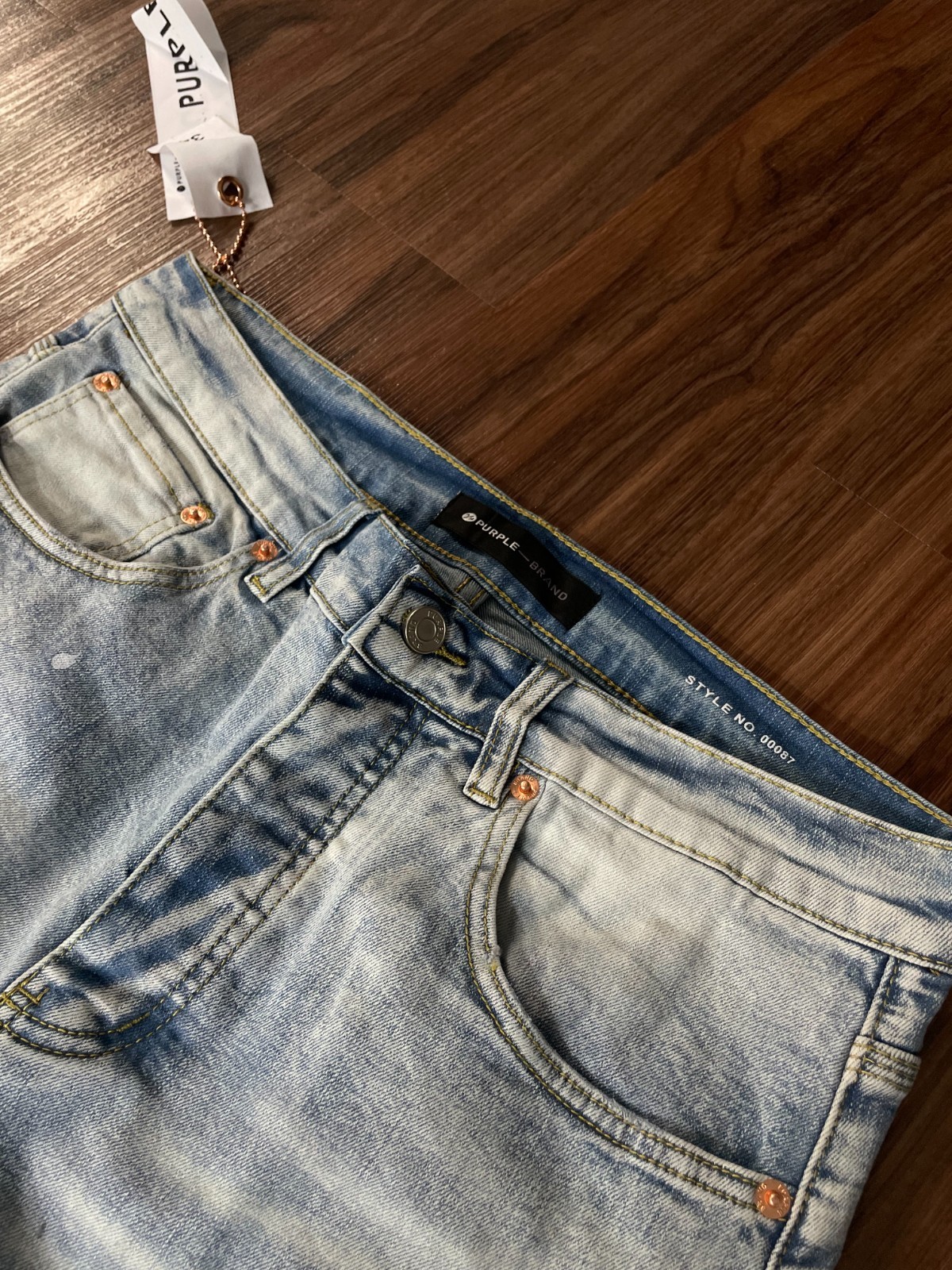 purple Brand Light Blue Wash Panel Distressed Flared Fit Denim