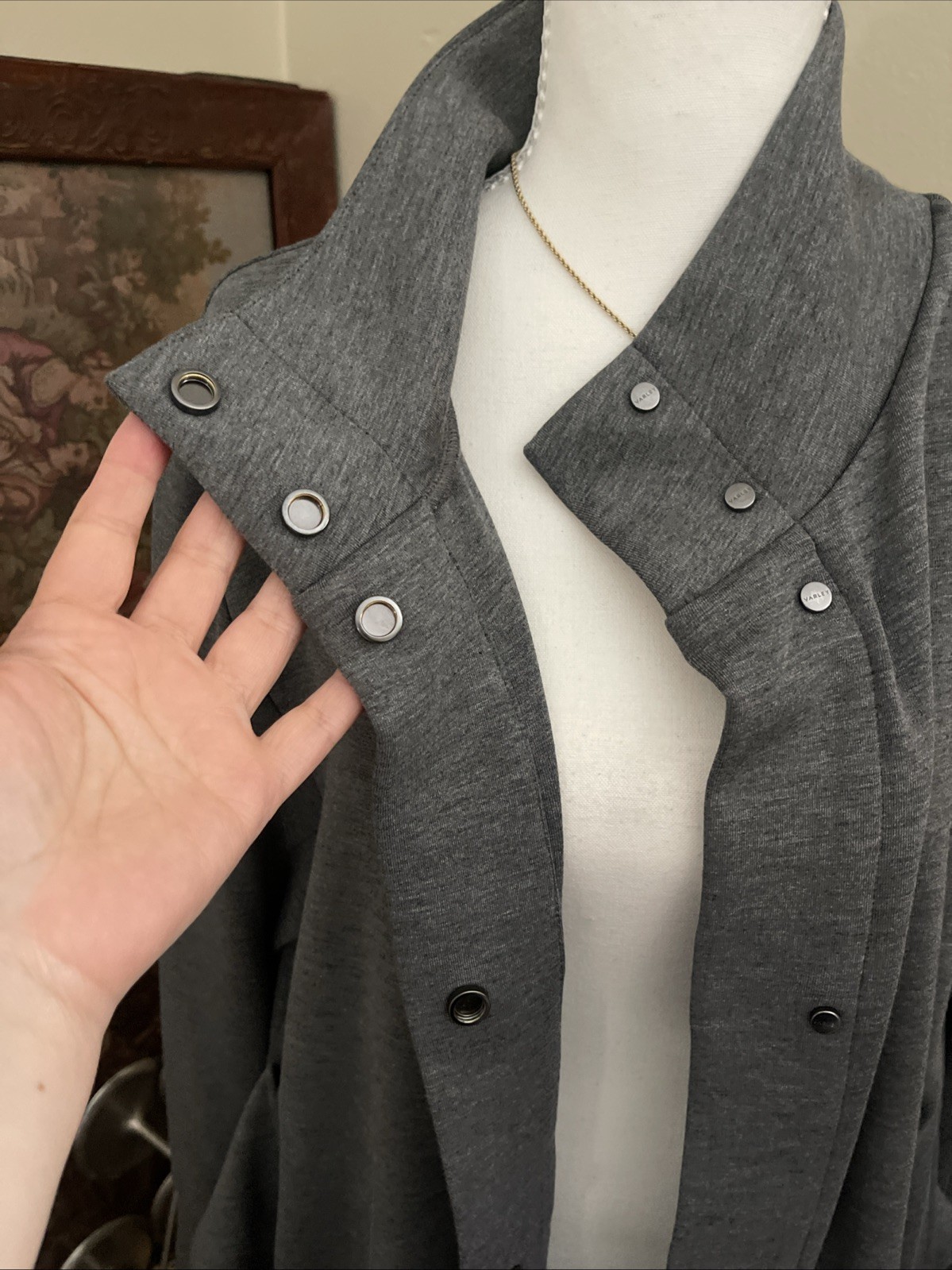 Varley Anset Jacket Large Light Grey Marl Belted Snap Front Doubleface Knit