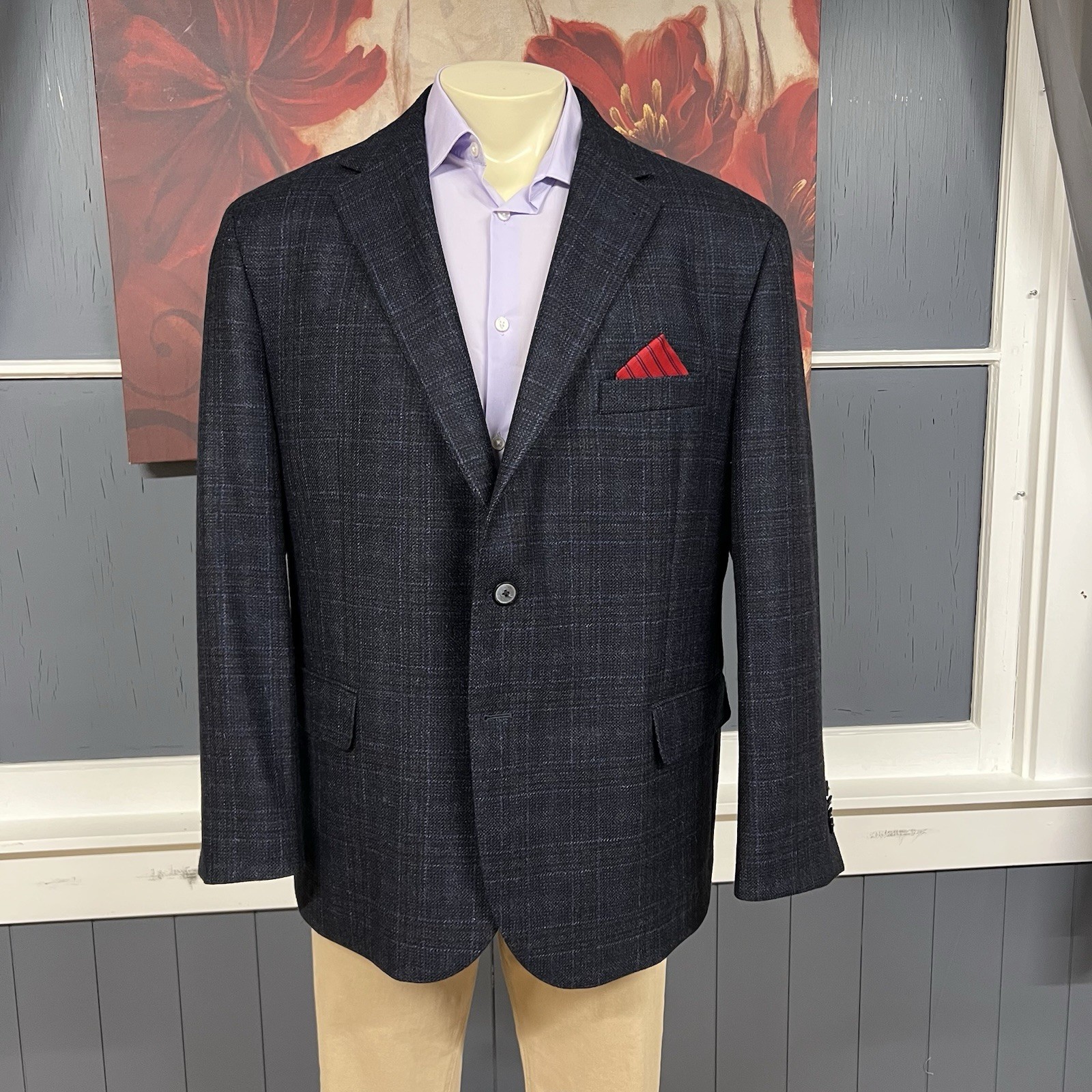 Joseph Abboud Blazer Sport Coat Mens 50S Short Wool Navy/Black/Brown Flannel