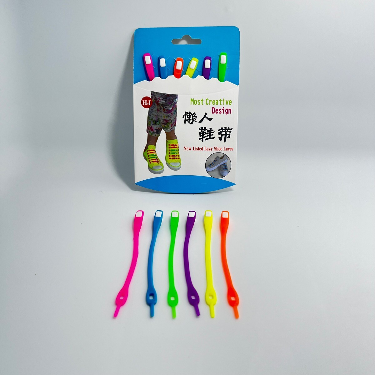 2X cards Elastic Silicone Shoe Laces Lazy No Tie Shoelaces for Child Kid, 6/card