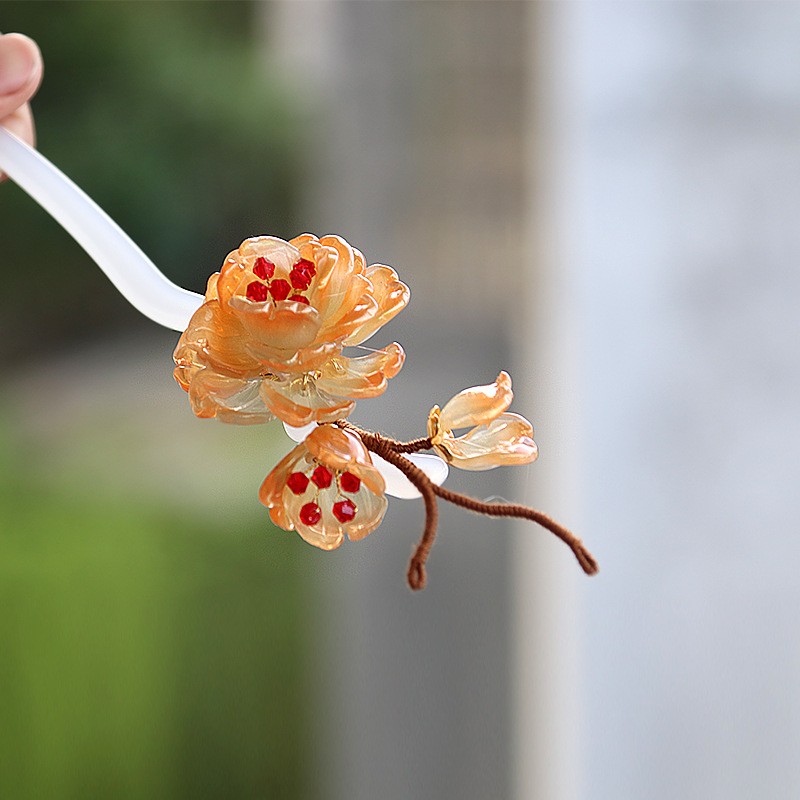 Glass Flower Hairpin Traditional Chinese Hair Stick Hair Accessories Hanfu Qipao