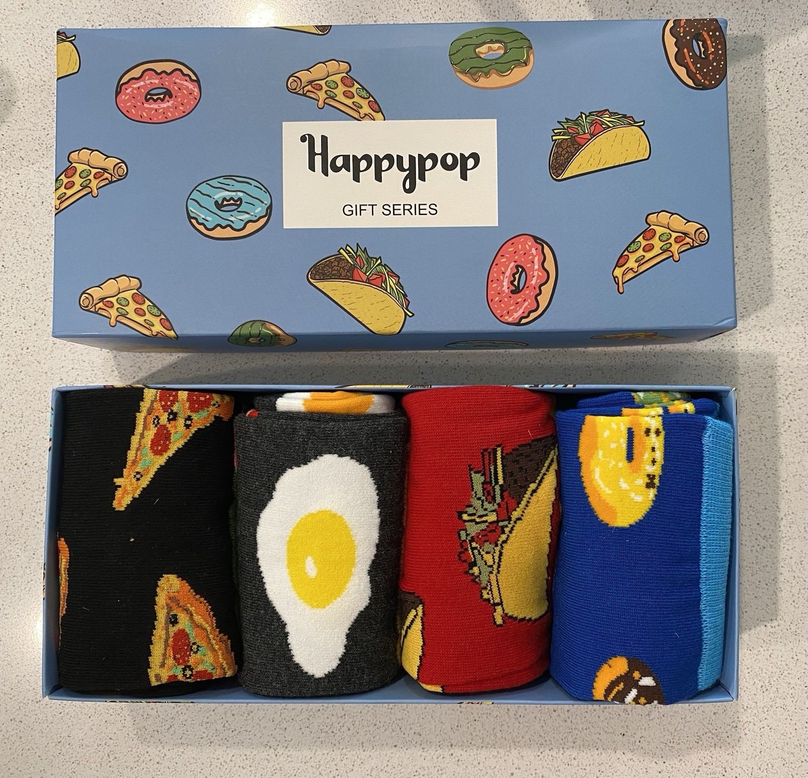 Happypop Socks 4 Pr Taco Pizza Bacon & Eggs Donuts M Sz 8-10 W Sz 7-11 New