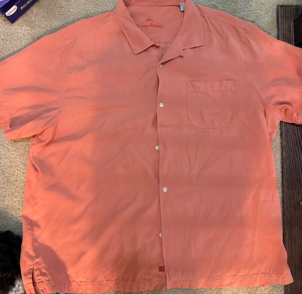 Tommy Bahama Men’s Button-Up Shirt, Size XXL, Collared, Short Sleeve Coral