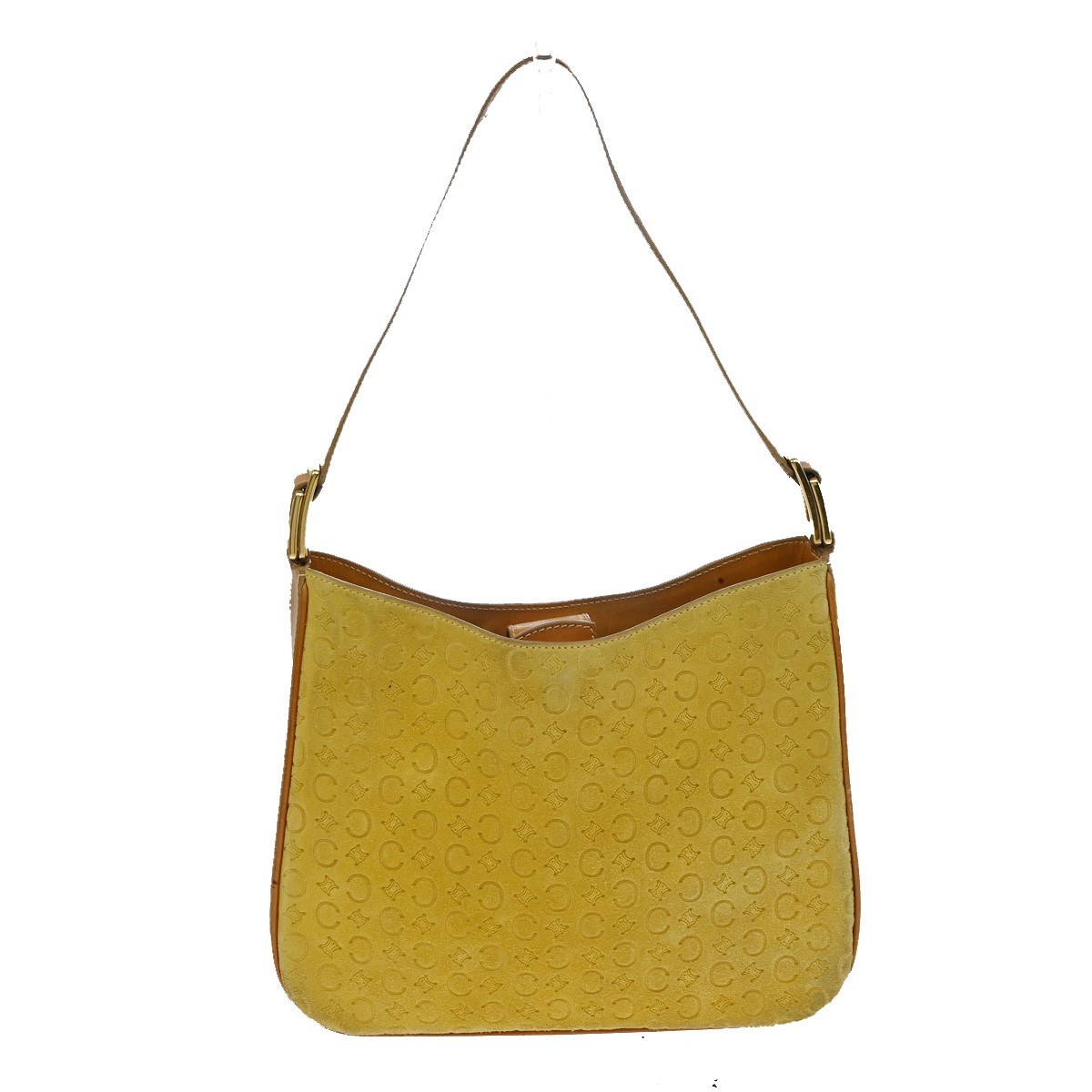 CELINE Logo C Macadam Pattern Shoulder Bag Suede Leather Yellow GHW 38KD150