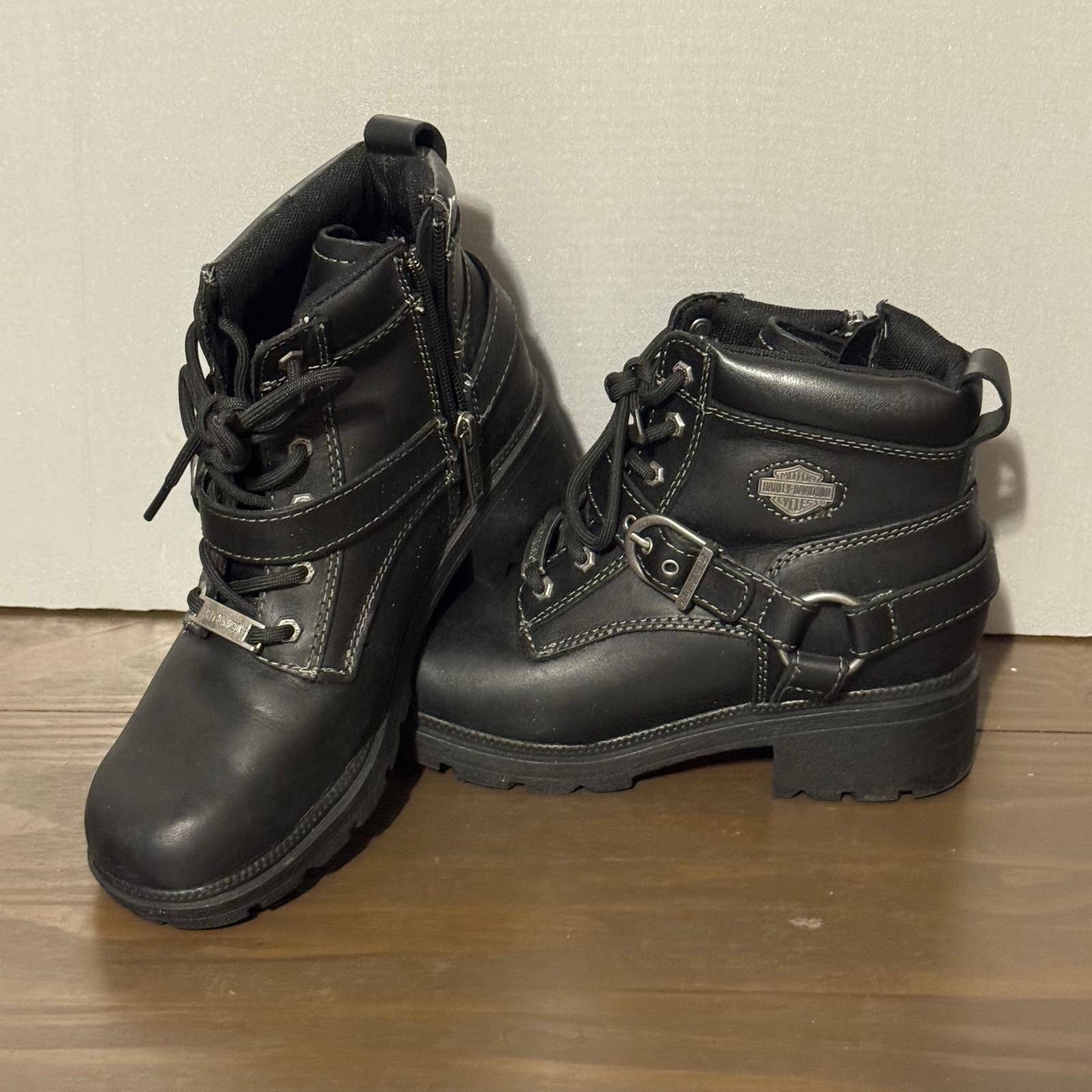 Harley Davidson Tegan Boots Womens 7M Black Leather Lace Up Side Zip D84424