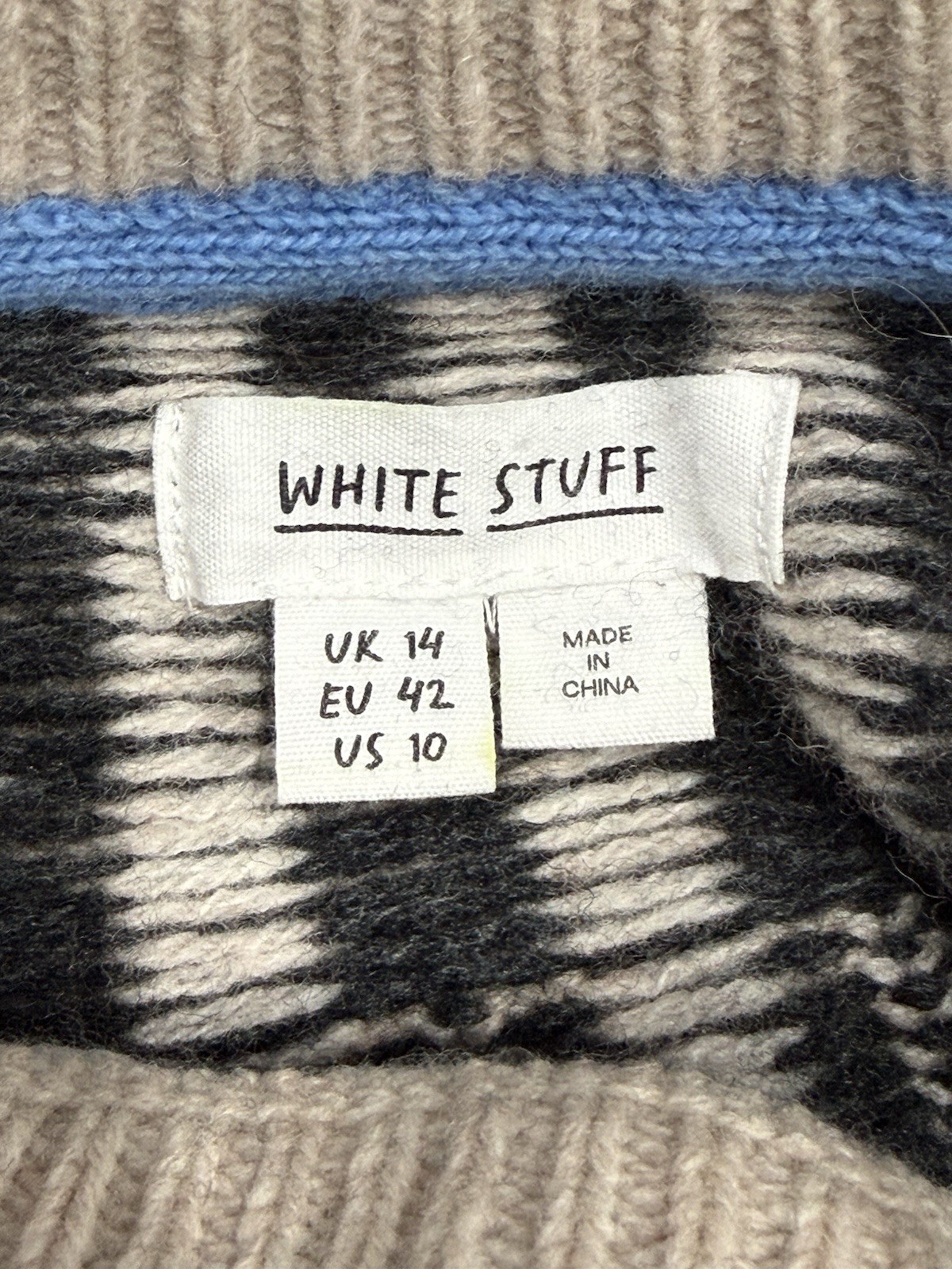 White Stuff Fair Isle Lambswool Jumper UK 14 Blue Nordic Pattern Wool Blend