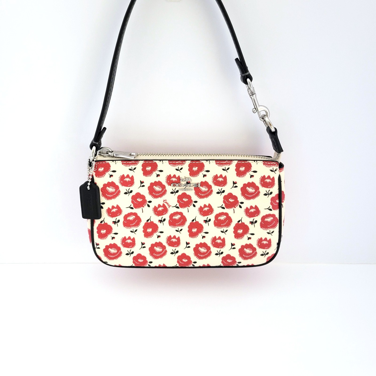 Coach CBM74 Nolita 19 Floral Print Small Handbag Clutch Chalk Black