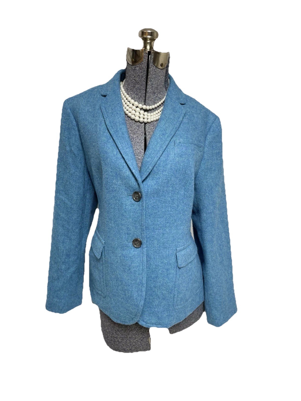 Talbots Turquoise Blazer Size 16P Fits 12P Petite Jacket Wool Blend Pockets Blue