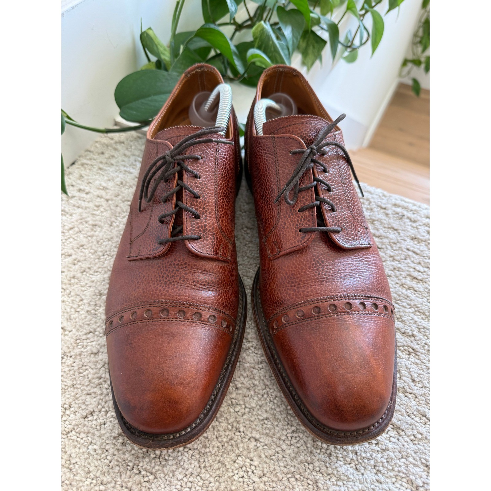 VTG Faconnable Battalion England Pebbled Leather Oxfords 11.5 EE COGNAC BROGUE