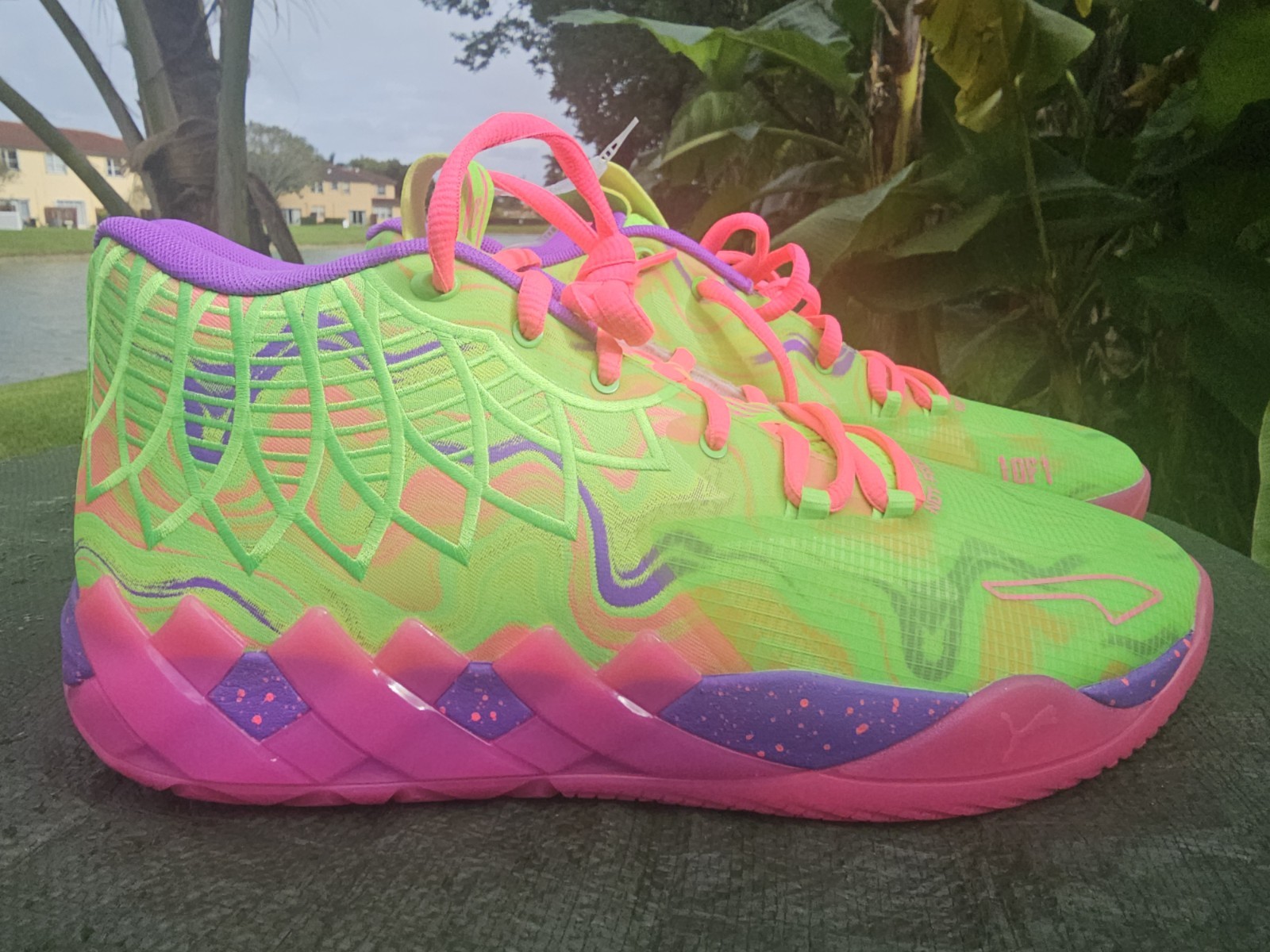 Size 13 Puma MB.01 Men Basketball Shoe Green/Pink/Purple LaMelo Ball 310437 01