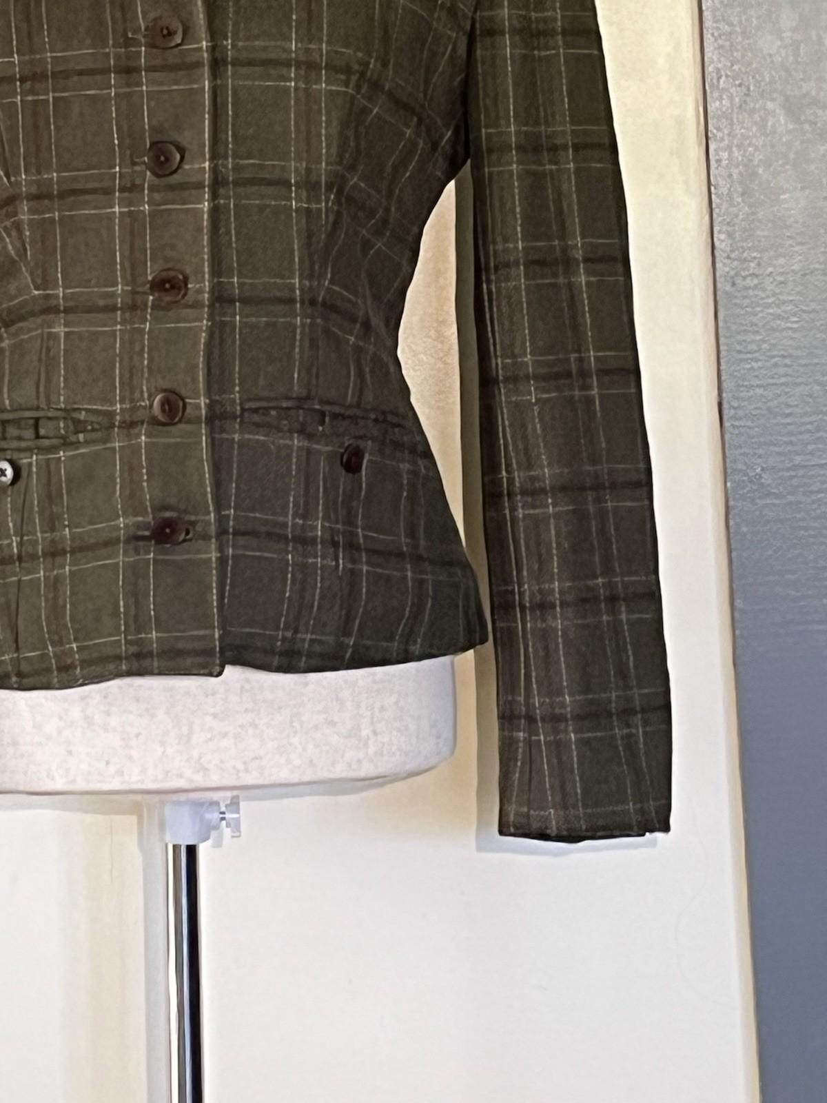 Banana Republic Plaid Wool/Cashmere Blend Blazer Jacket Faux Fur Collar Size 4