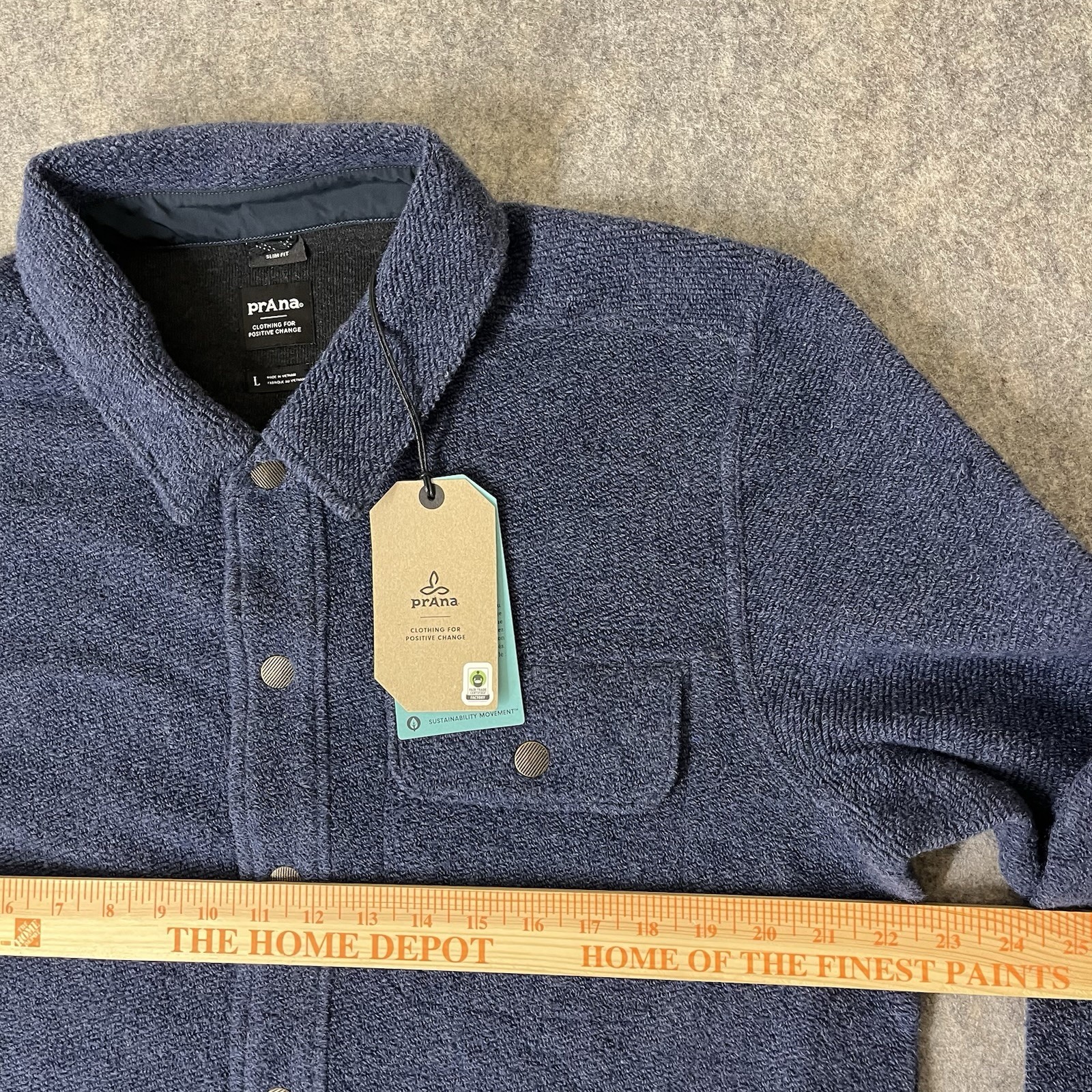 NWT prAna IncrediWool Overshirt Jacket Mens Large Slim Fit Stormy Night Heather