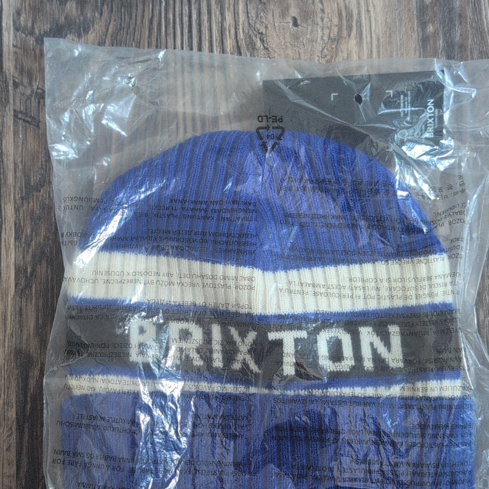 Brixton Blue Striped Logo Beanie Hat Unisex Adults One Size White/Black