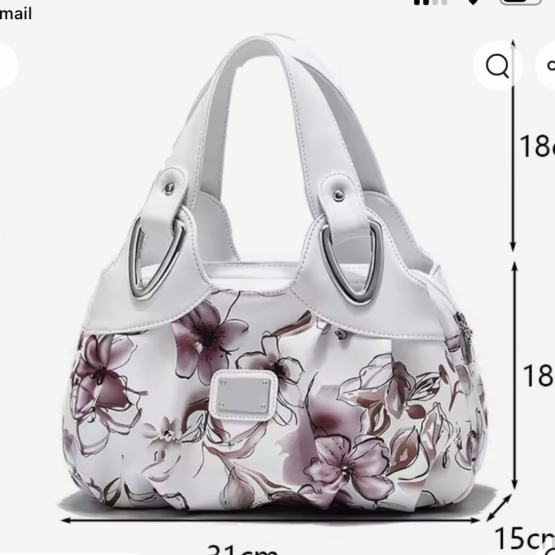 Floral Flower White Top Handle Satchel Handbag w/ Silver Hardware, Zip Closure