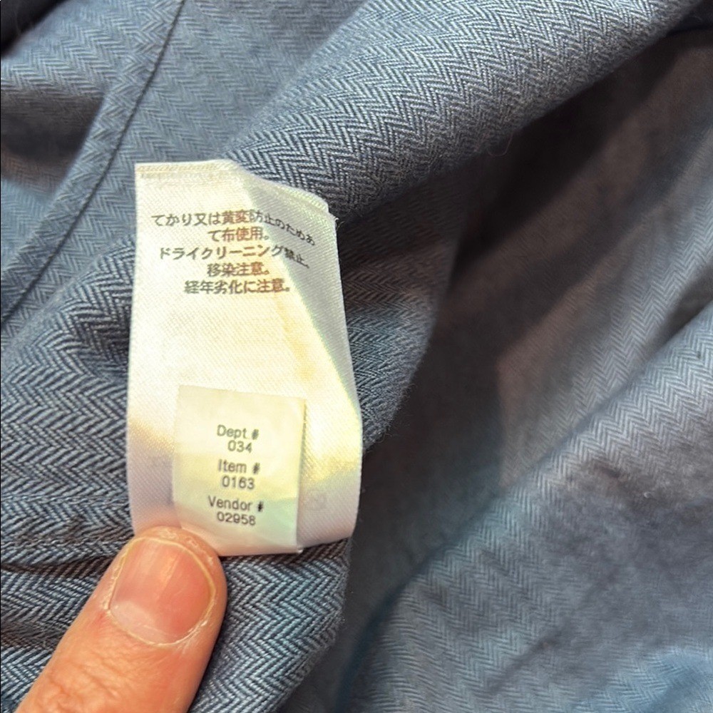 Eddie Bauer 3XL Blue Herringbone Cotton Button Down Shirt Classic Fit Long Slv