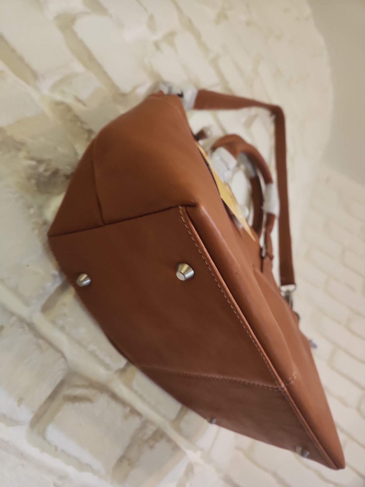 Le Donne All Leather Rich Tan Shoulder Top Handle Satchel Purse