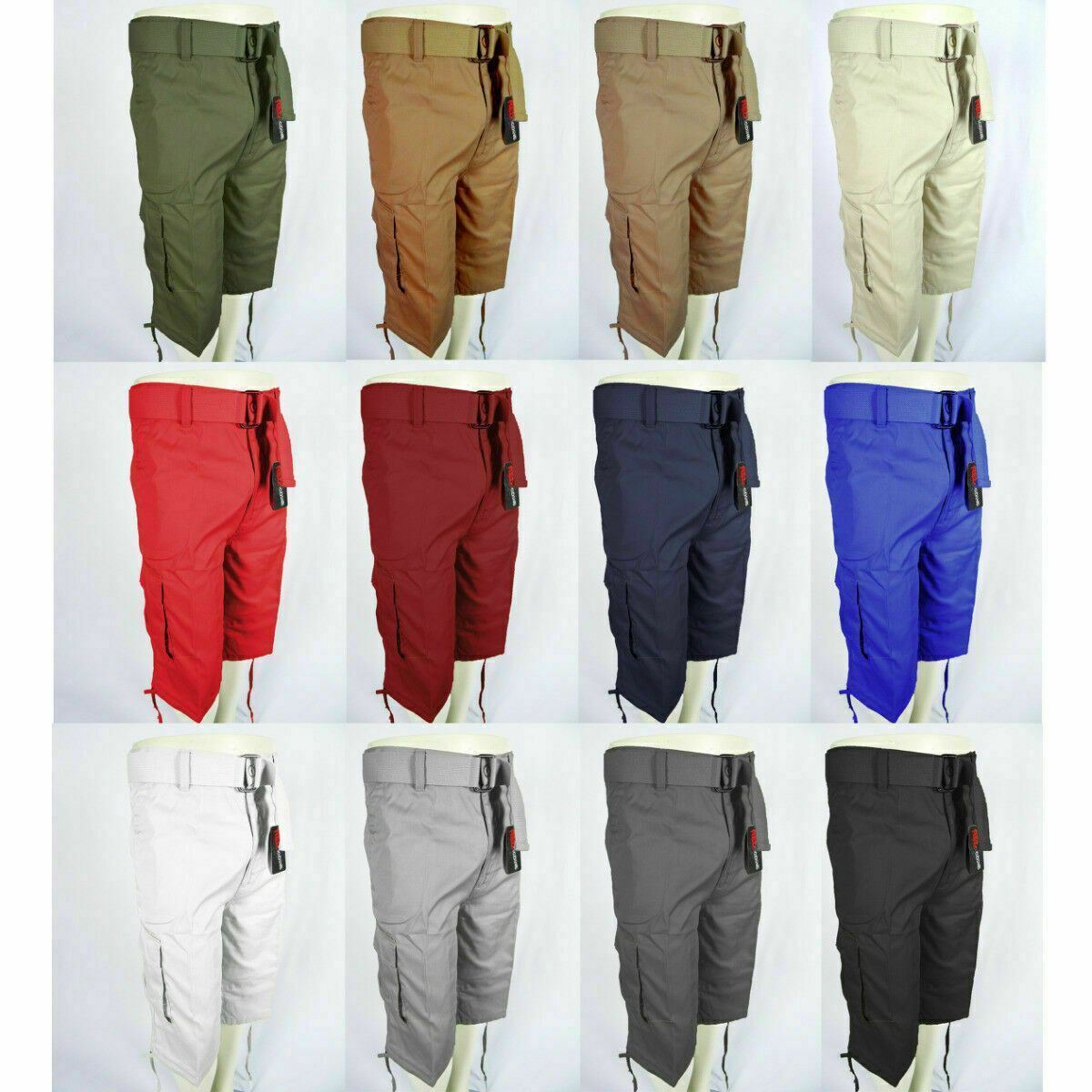 Mens Cargo Shorts Belt Leg Ties Multiple Colors Sizes 32 34 36 38 40 42 44 46 48