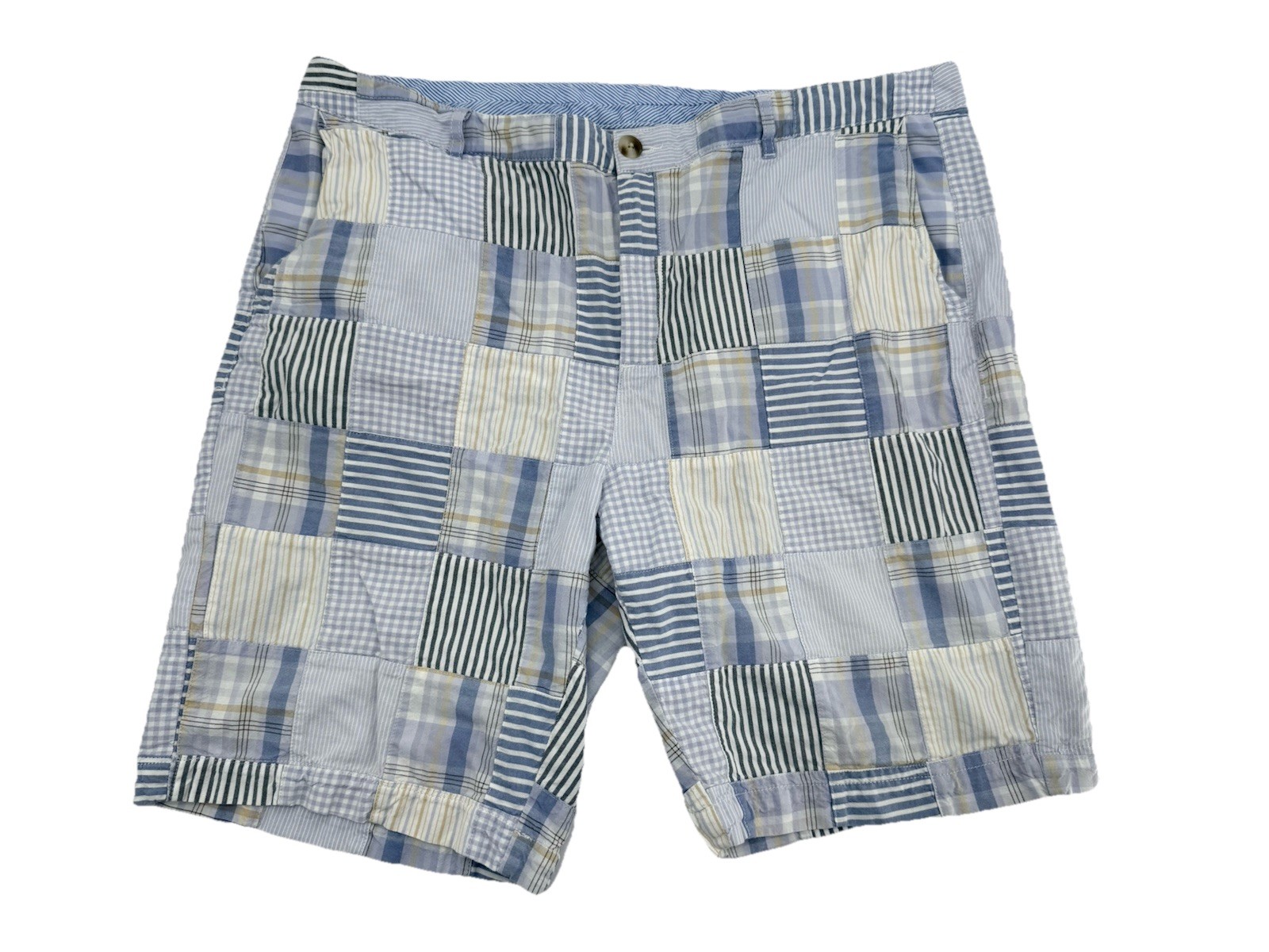 LL Bean Womens Madras Shorts Blue 18 Favorite Fit Bermuda Length 9″ Inseam